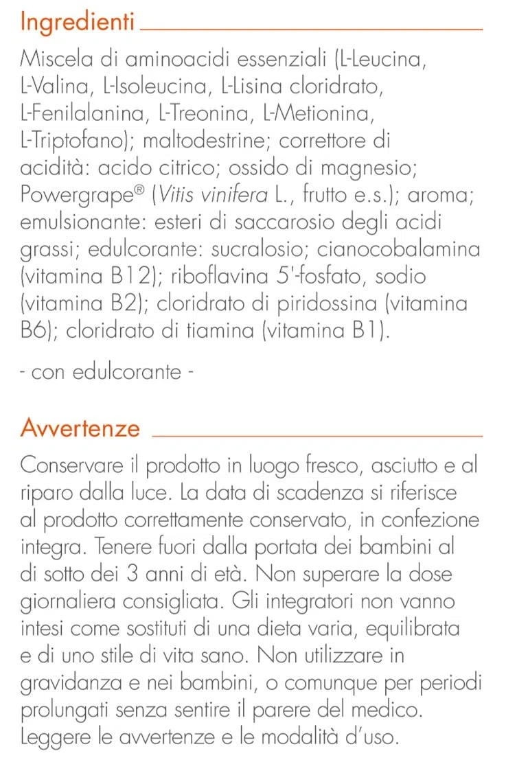 GUNA Gunaminoformula Sport 42 Bustine da 7,5g - Integratore Alimentare a Base di Aminoacidi Essenziali, Magnesio e Vitamine del Gruppo B, con Powergrape
