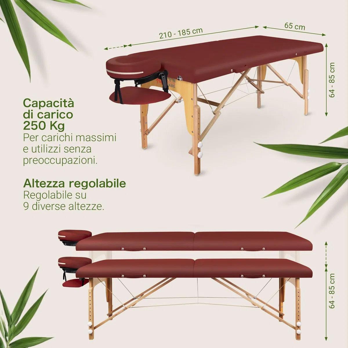 ZEN - Lettino massaggio mobile StartUp pieghevole & regolabile - tavolino massaggio legno massiccio stabile - panchina massaggio con poggiatesta, braccioli e borsa da trasporto regolabili (bordeaux)