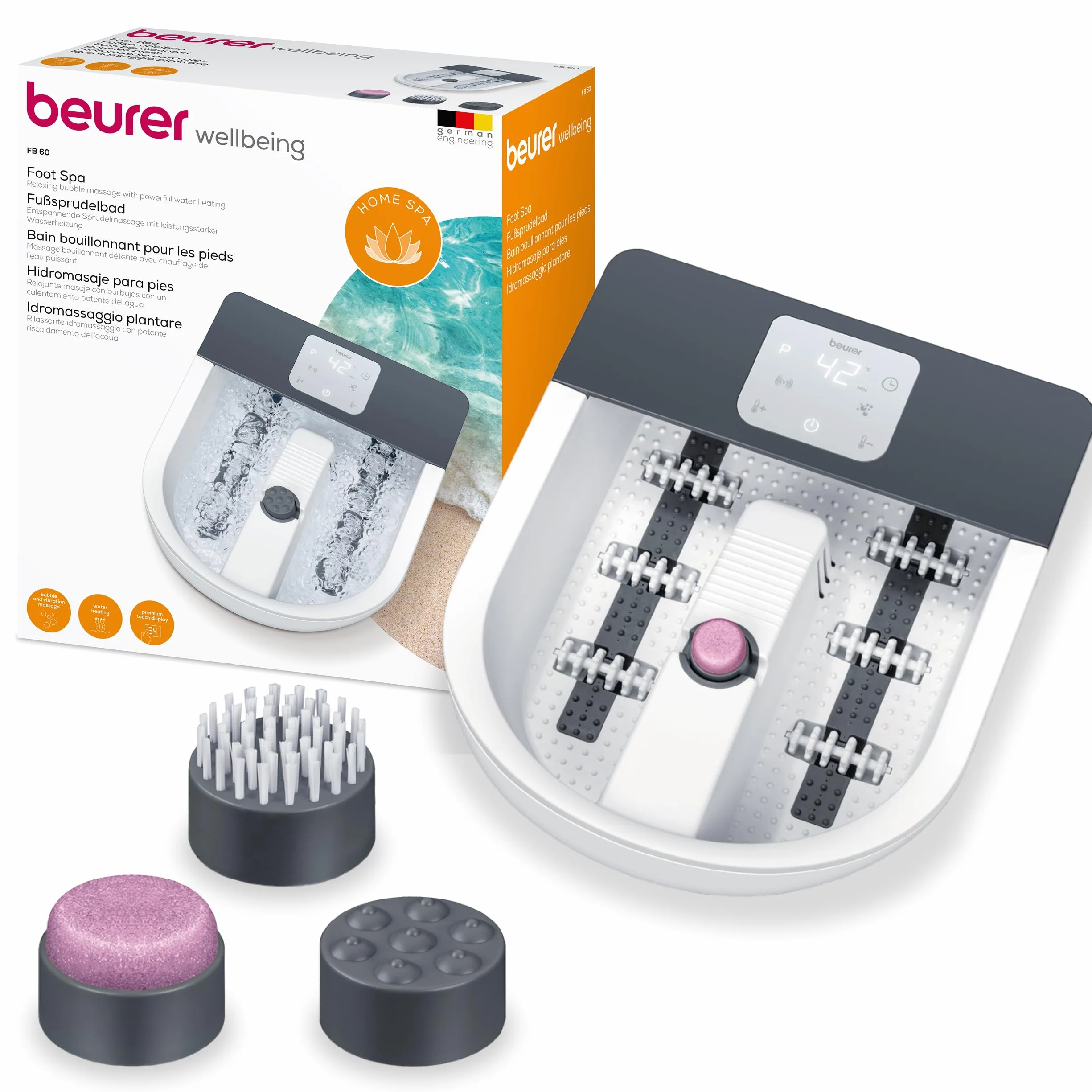 Beurer Foot Spa FB 60, Idromassaggiatore Plantare con Riscaldamento dell'Acqua, Idromassaggio, Massaggio Vibrante e 3 Zone di Temperatura
