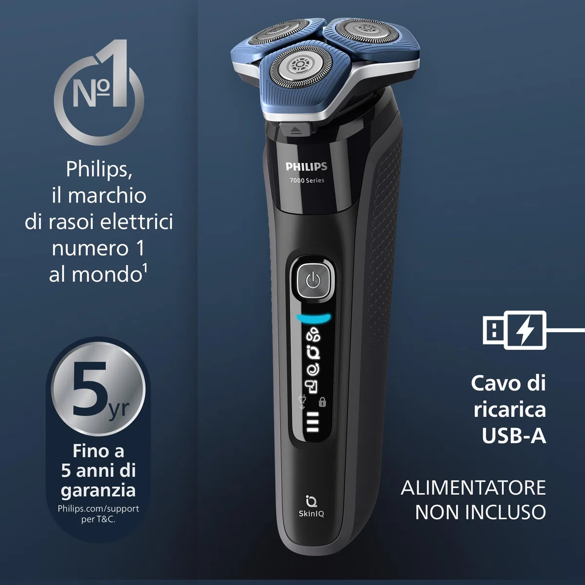 Philips Shaver Series 7000 - Rasoio elettrico uomo, umido e asciutto, rifinitore a scomparsa, base ricarica, custodia da viaggio, capsula e cartuccia Quick Clean (Modello S7886/55)