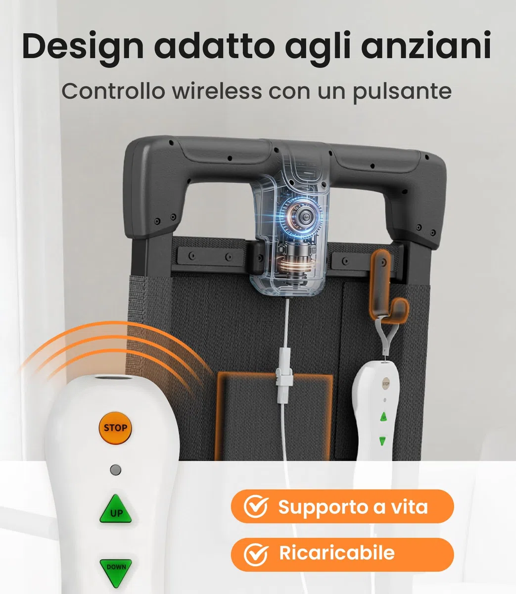VOCIC AX35 - Sollevamento elettrico da terra con funzione di trasferimento, arrotolabile e mobile seduto per trasferimenti interni, portata fino a 160 kg, con 4 ruote e freni, compatta