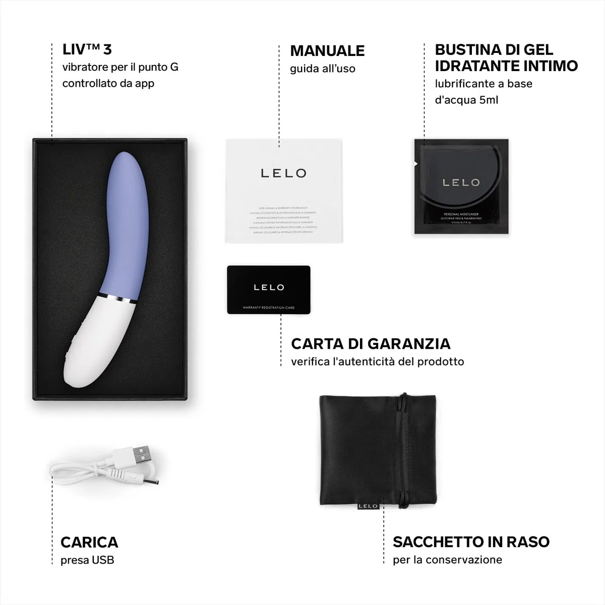 LELO LIV 3 Vibratore per il Punto G Controllato da App per Donne con 8 Modalità di Piacere e una Forma Curva, Powder Blue