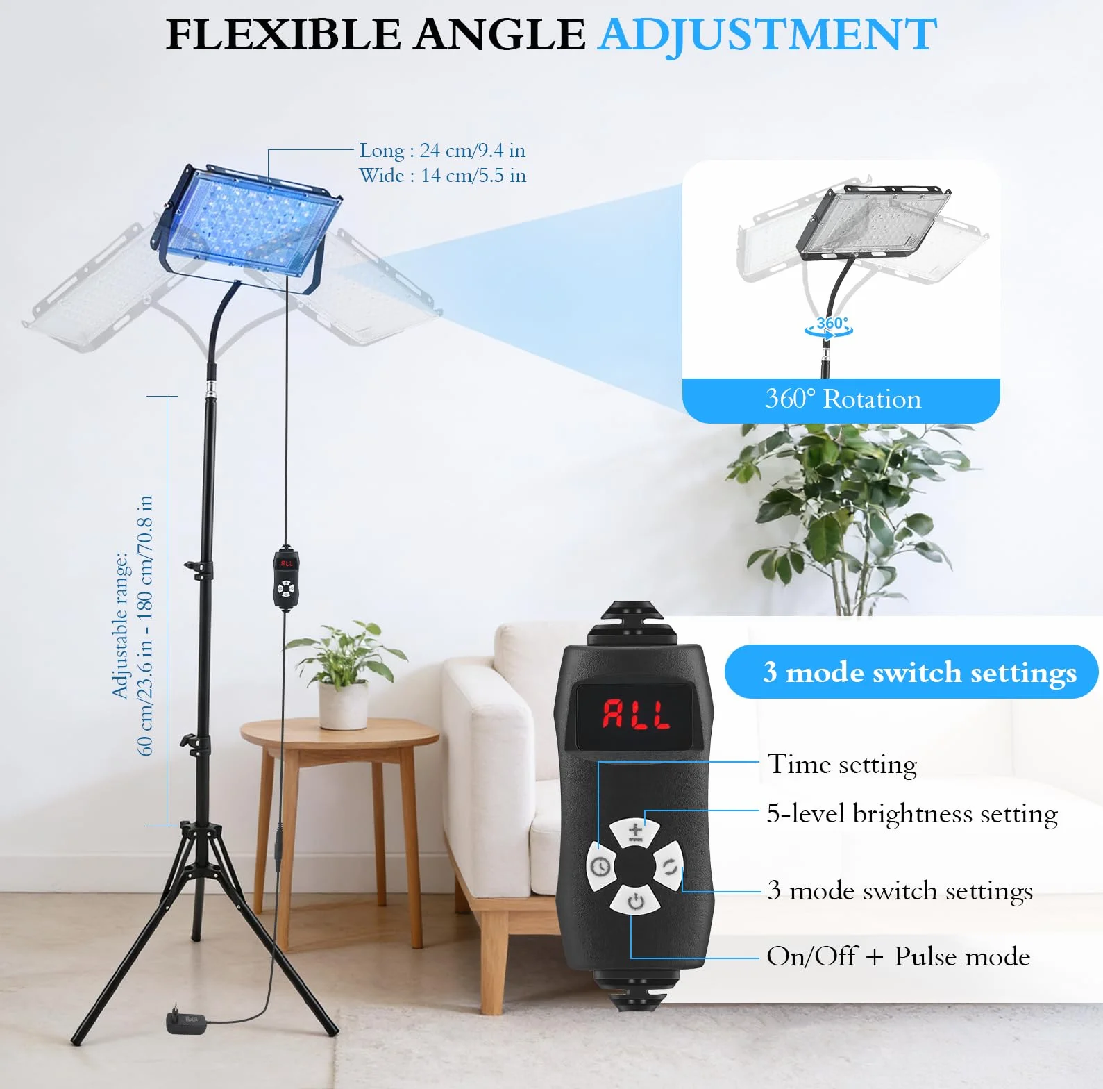Lampada abbronzante 30W 3 modalità 5 livelli luminosità viso corpo timer regolazione altezza
