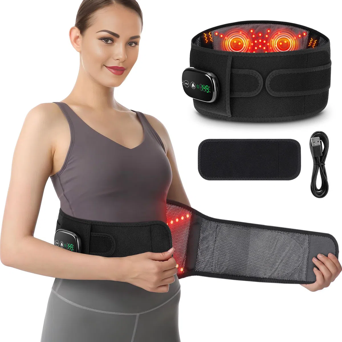 Tendina Di Riscaldamento Elettrico Per La Vita, Cintura Riscaldante Senza Fili Per Il Dorso Con Schermo Tattile Esclusivo, 3 Livelli Calore, 3 Modalità Massaggio, Per l'addome Con 5000mAh