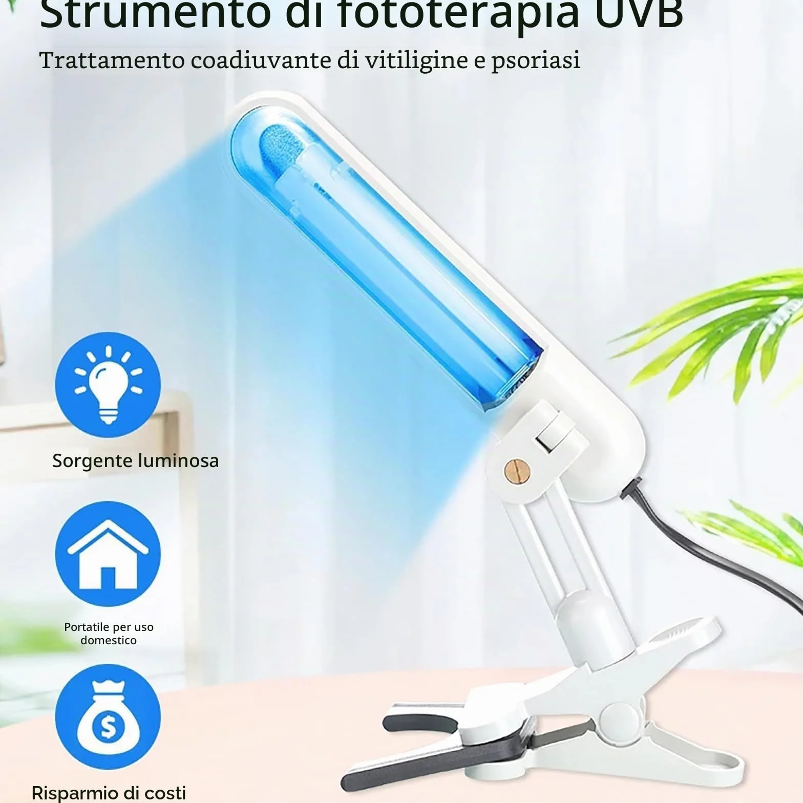 Lampada UVB per fototerapia pelle corpo 48 cm² con timer occhiali portatile