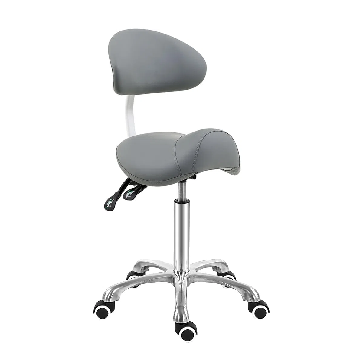 Antlu Sgabello da sella con supporto per la schiena, ergonomico, estetico, per parrucchiere, tatuaggi, spa, studio dentistico (con schienale, grigio)