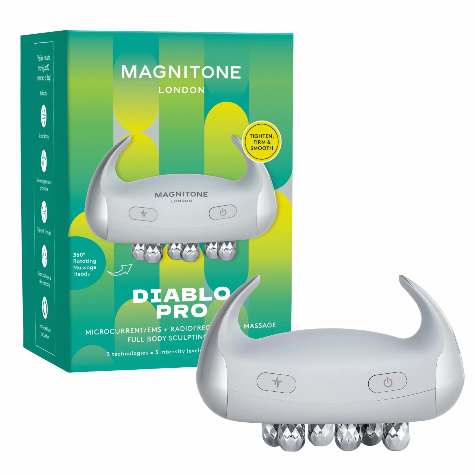 Magnitone Diablo Pro Apparecchio per la Scultura Integrale del Corpo – Microcorrente EMS, Radiofrequenza e Massaggio – 3 Livelli di Intensità – Senza Fili, Portatile, Batteria da 70 Min – per Gambe
