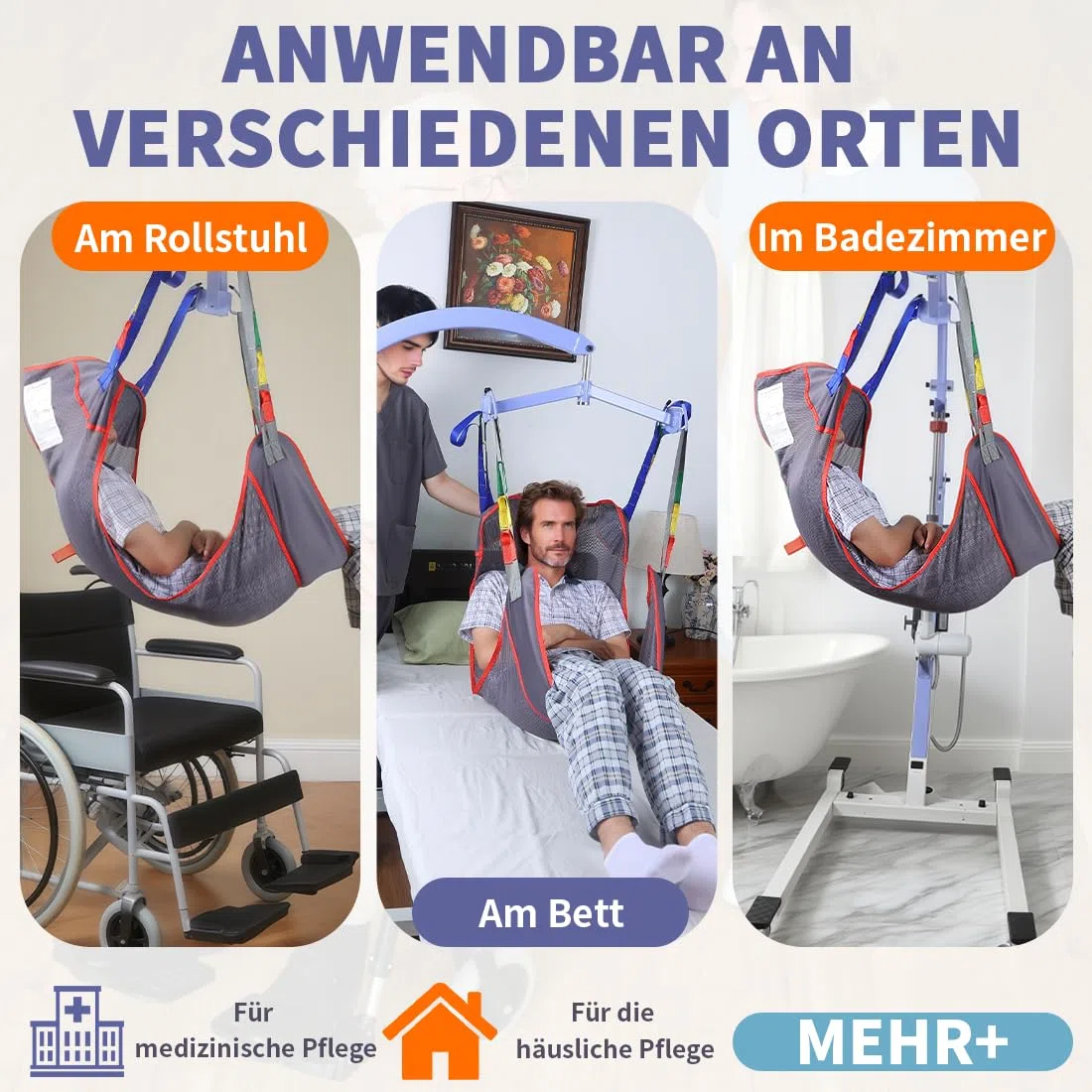 EZ Assistive Sling universale per pazienti a tutto il corpo, Lift Medical Sling for Bed Positioning, Transfer for Elderly, Disabled, Bedridden, 500LBS Weight Capacity (Lilla Grigio-Piccolo)