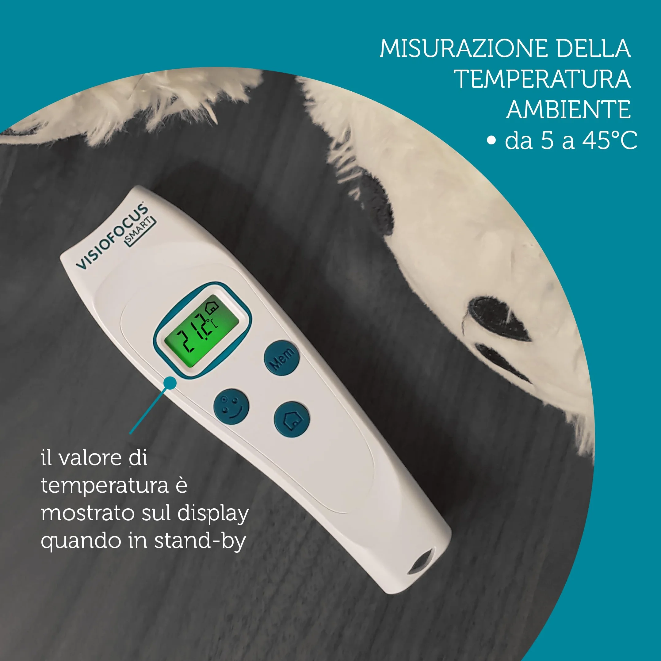 TECNIMED VisioFocus SMART 06470 Termometro febbre infrarossi a distanza medicale bambini adulti con Proiezione fronte Made in Italy