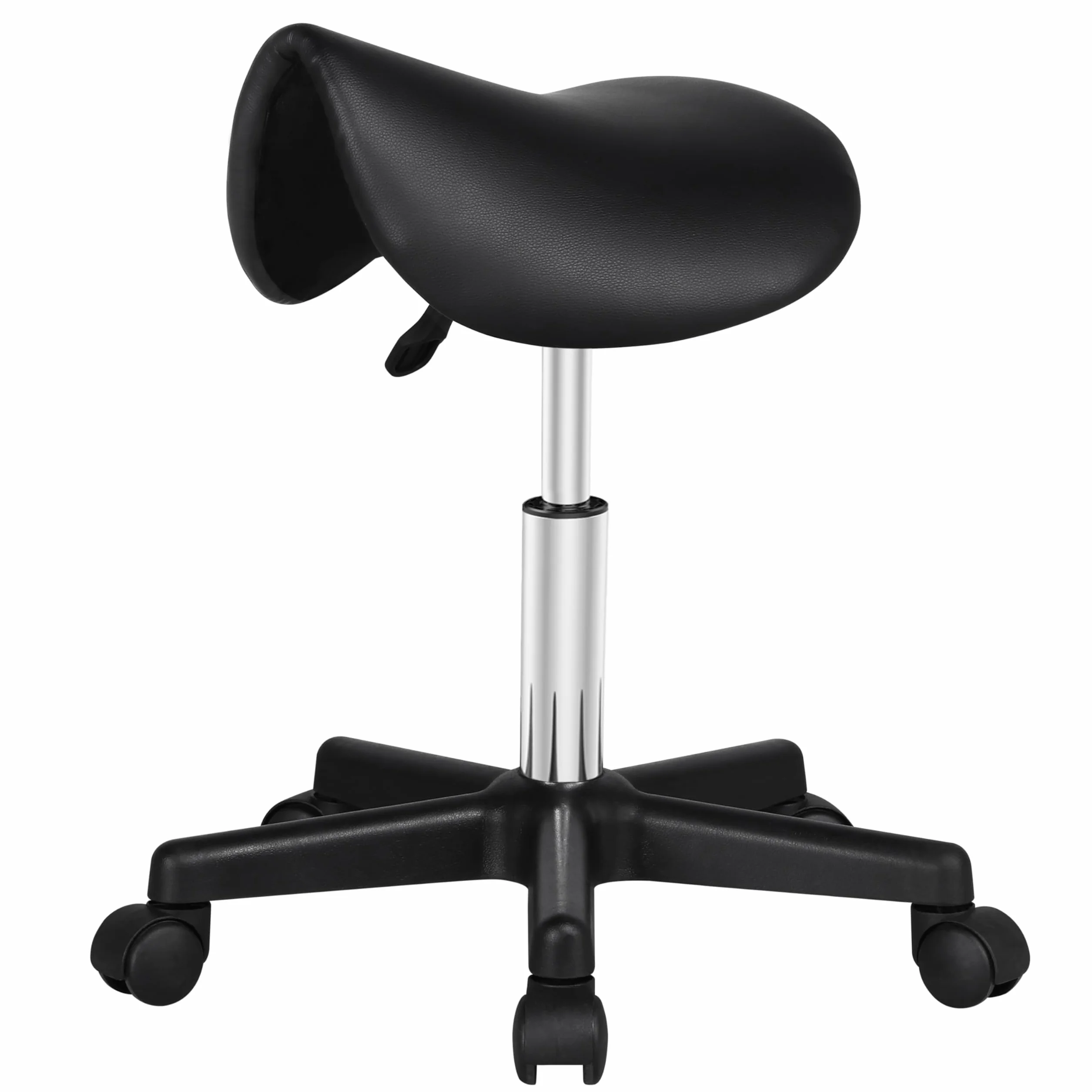 Yaheetech Sgabello a Sella con Ruote Regolabile in Altezza Sedia Estetista Girevole Ergonomico Nero