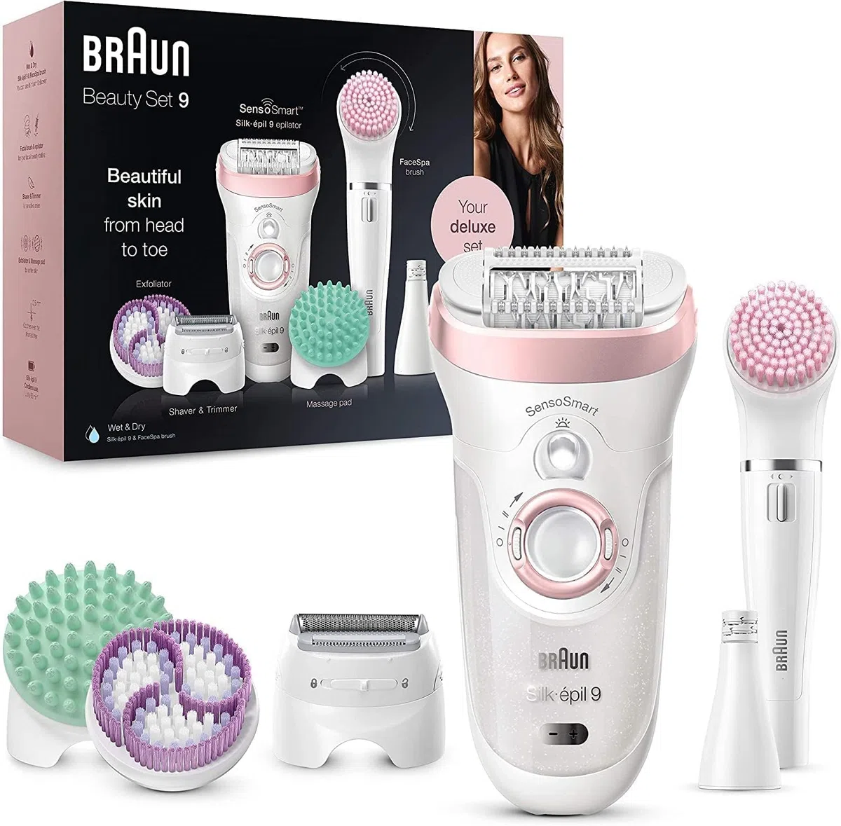 Braun Silk-épil 9 Beauty Set Deluxe 9-995 Epilatore Donna 9-In-1 Wet&Dry Senza Fili– Con Rasoio, Pulizia Viso Esfoliazione Corpo