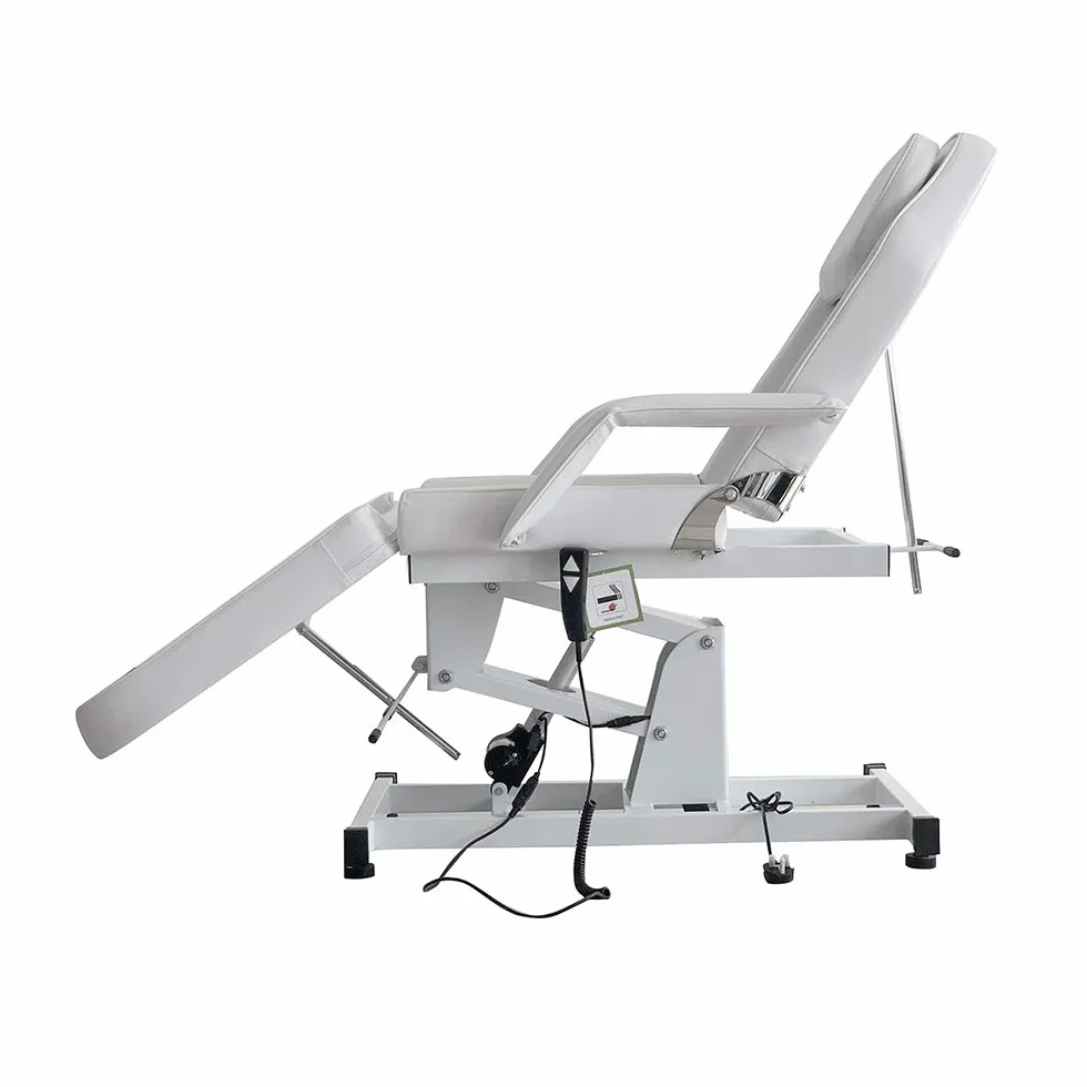 Tavolo da massaggio regolabile letto per massaggio elettrico pieghevole in pelle PU per salone professionale e casa, 82 cm x 180 cm x 63-87 cm (bianco)