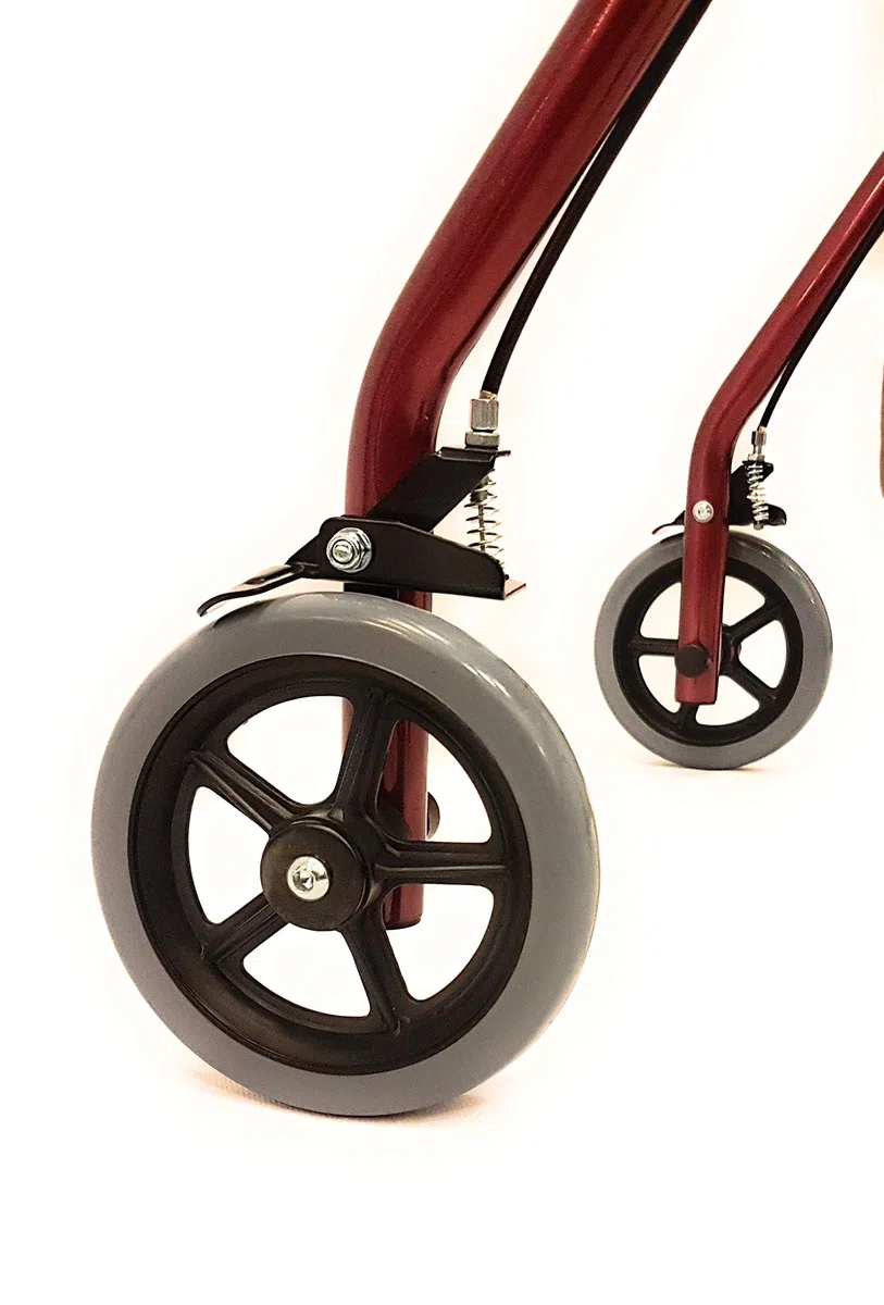 Rollator in Alluminio Pieghevole Rosso - Deambulatore per Anziani con 4 ruote, sedile e freni