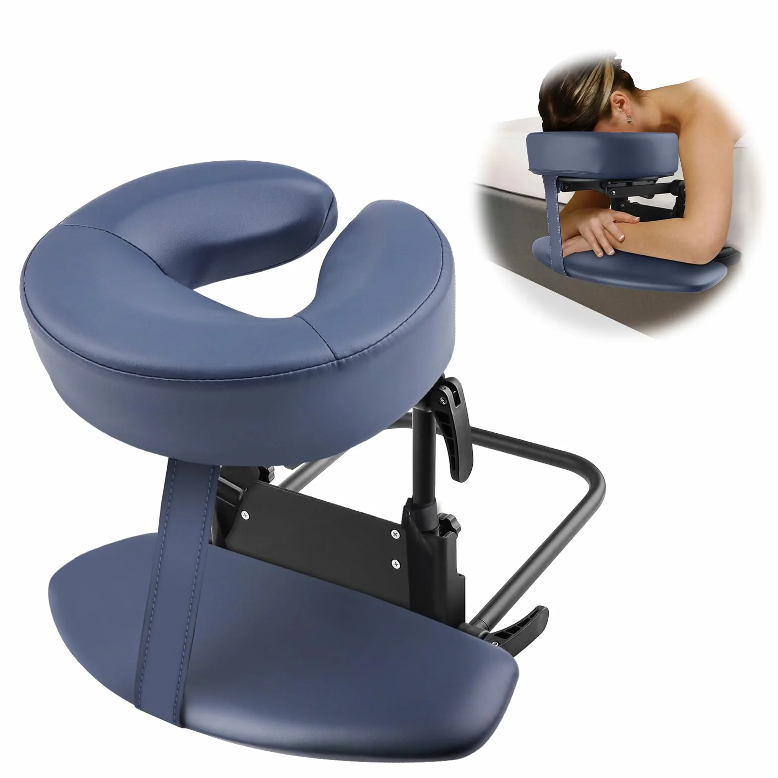 EBANKU Kit per massaggi per materasso, poggiatesta regolabile, cuscino a faccia in giù con bracciolo per lettino da massaggio per letto a casa (blu)