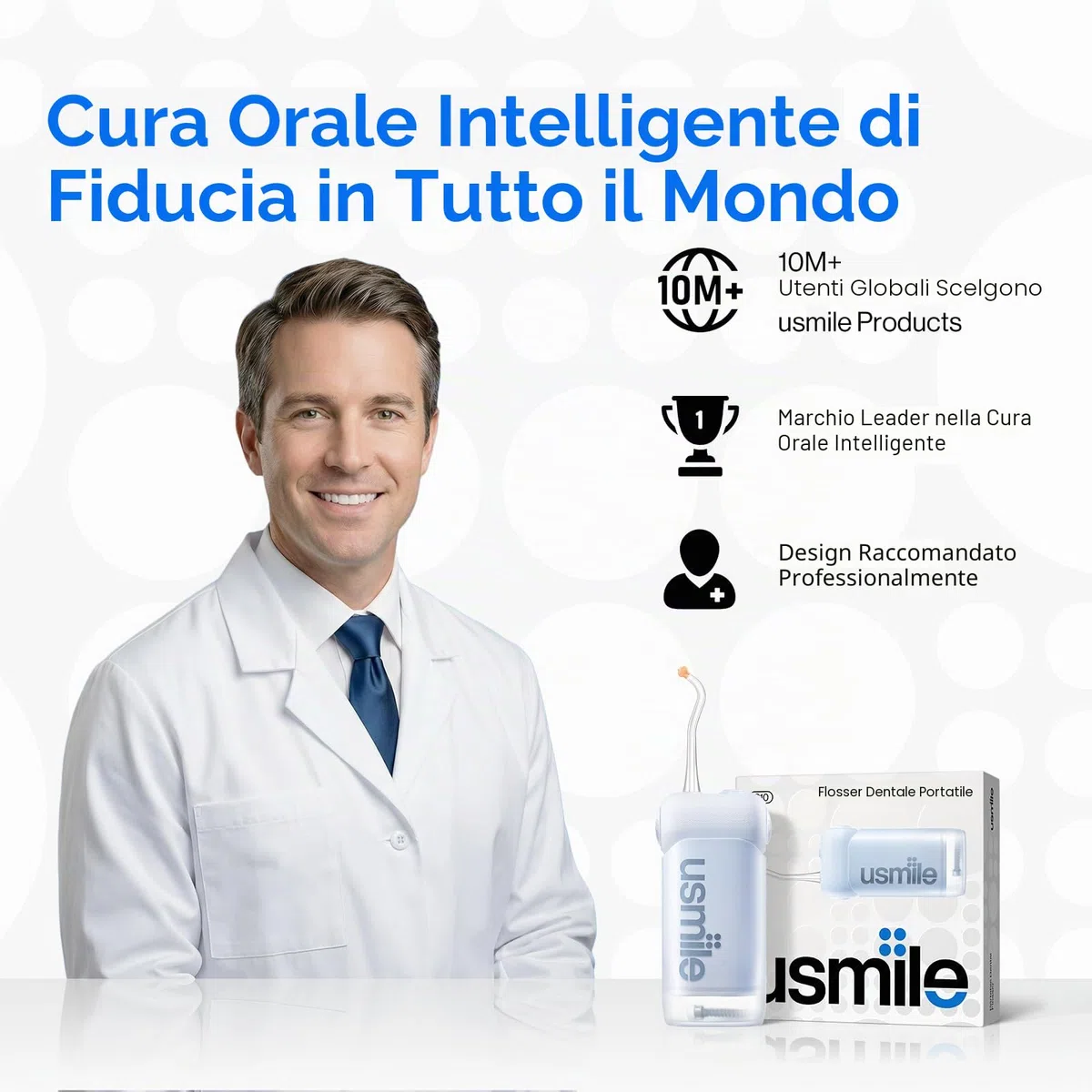 usmile C10 Idropulsore Dentale Portatile - 95 Giorni Durata Della Batteria, 4 Modalità Pulizia, Serbatoio da 180 ml, Impermeabile IPX7, Ideale per Viaggi, Parentesi Graffe, Impianti e Gengive