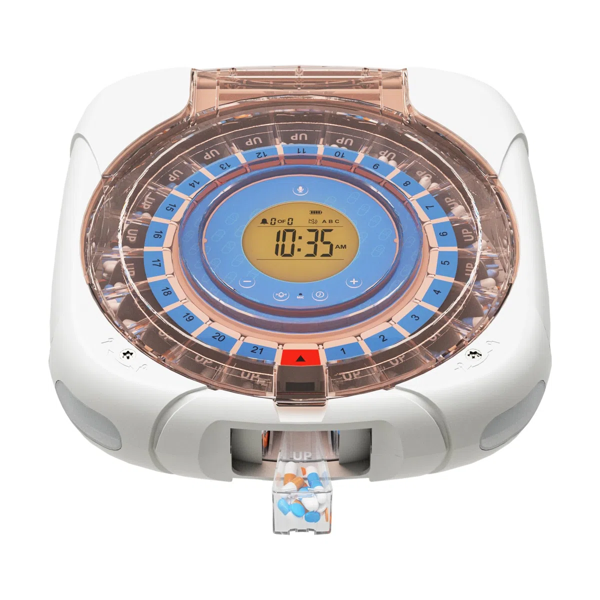 Retekess TH017 Distributore Automatico di Pillole, Comunicazione Wi-Fi Wireless, Espulsione Automatica Delle Pillole, 21 Scomparti per Pillole, due Opzioni di Alimentazione, per Anziani