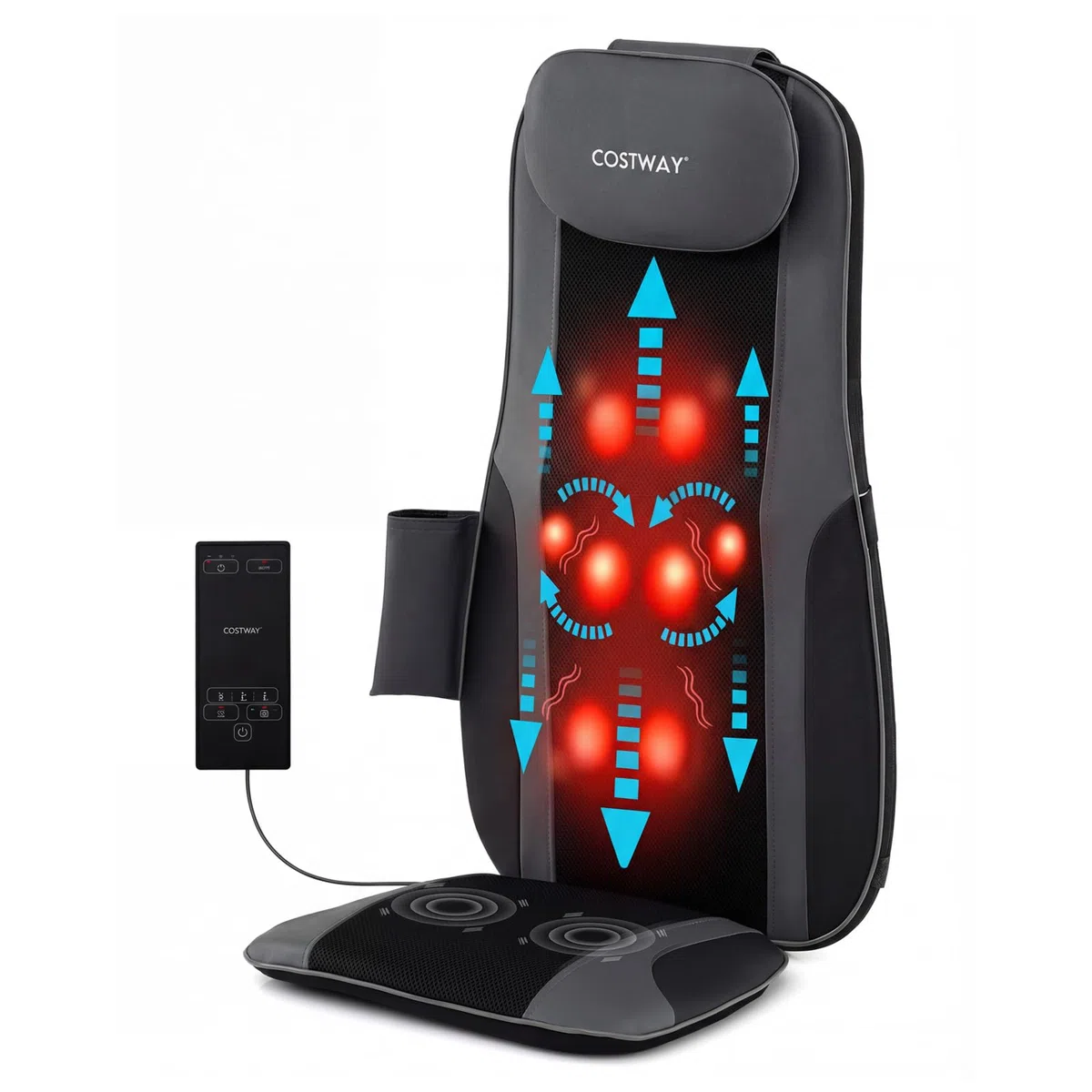 COSTWAY Sedile Massaggiatore per Schiena con Calore, Cuscino Massaggiante Shiatsu per Poltrona con 4 Nodi Impastanti a Rotazione e 2 Motori Vibranti, Massaggiatore 3D per Collo e Schiena