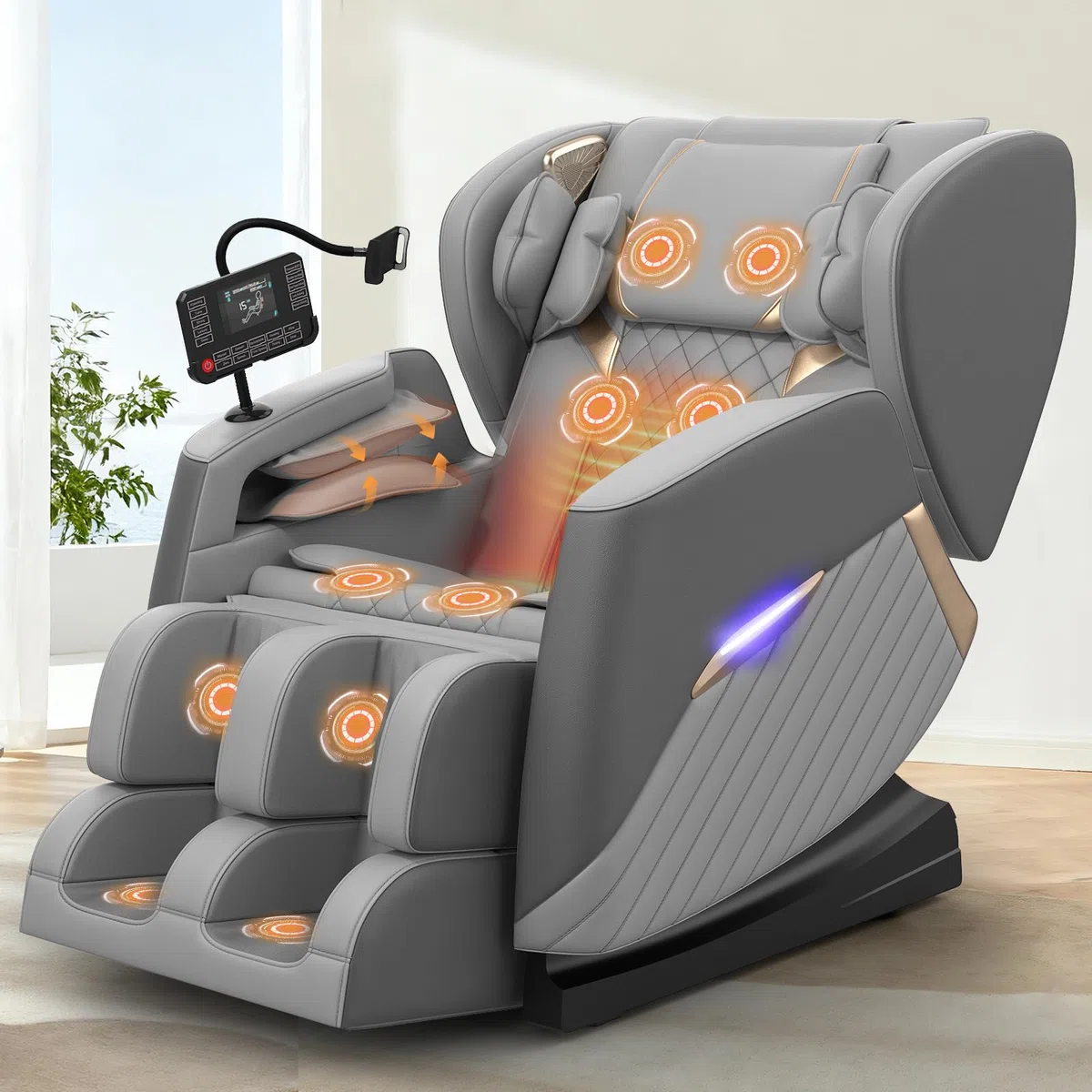 Poltrona massaggiante, con 16 rulli massaggianti, 8 airbag, Riscaldamento lombare, Rullo per polpacci e massaggio con airbag, Altoparlante Bluetooth, Telecomando touchscreen