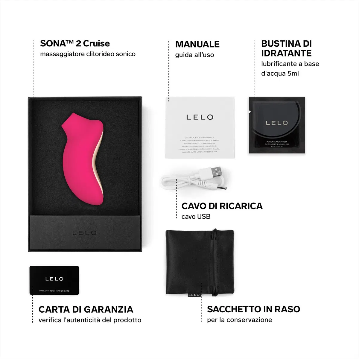 LELO SONA 2 Cruise Succhia Clitoride per Donna ad Onde Soniche, Impermeabile, con Cruise Control per un Piacere Ancora Maggiore, Cerise