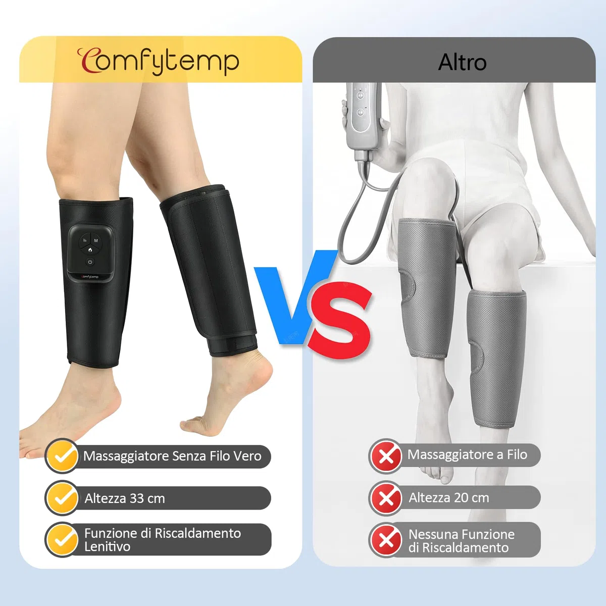 Comfytemp Wireless Massaggiatore Per Gambe,Stanche e Migliora il Rilassamento Muscolare,Pressoterapia,Massaggiatore Circolazione,Riscaldamento,Controllo tramite App Fai da Te