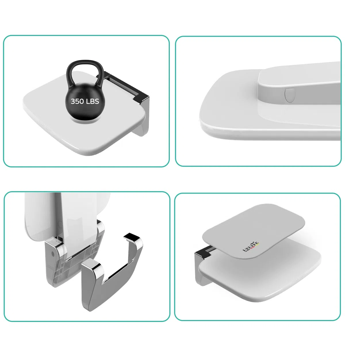 Sedia Doccia Sottile Ergonomica Pieghevole a Muro - 160kg Portata Max Antiscivolo, per Anziani e Disabili, Bianco