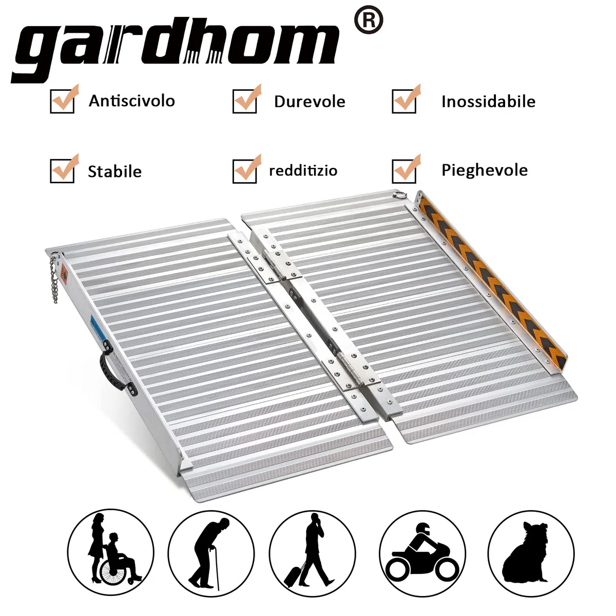 Rampa per Sedie a Rotelle, gardhom 92cm Sedia a Rotelle Pieghevole Capacità di Carico 362kg Rampe di Carico in Alluminio Rampa Disabili per Casa Gradini Scale