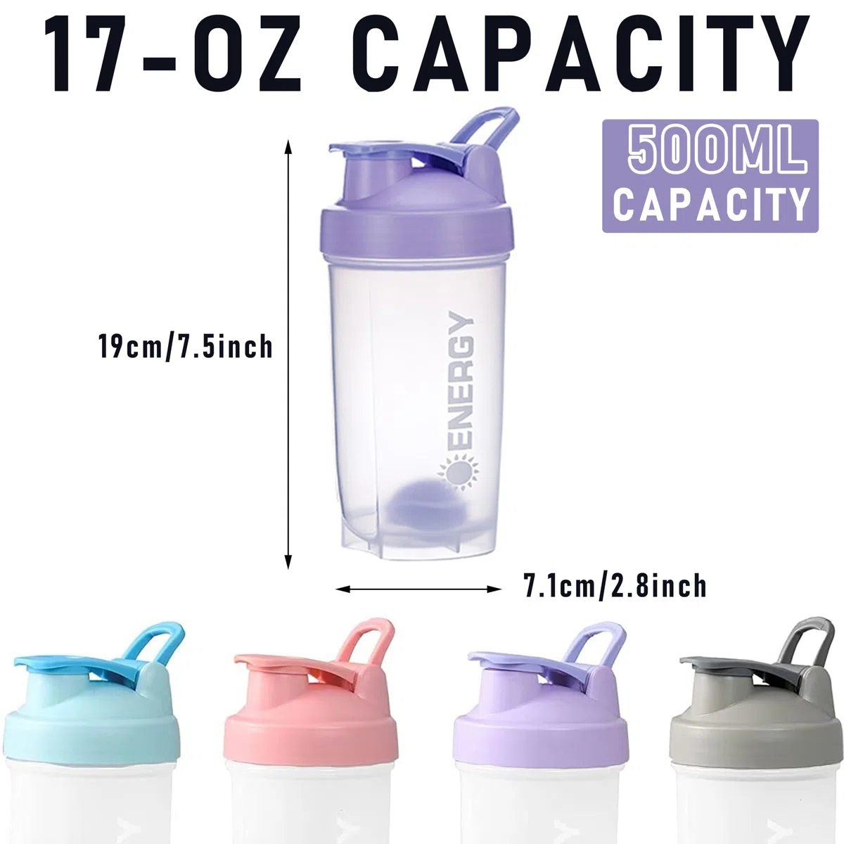 Pubiao Shaker per Proteine, Integratori Sportivi con Miscelatore per Fitness Frappè Portatile per Allenamento, 500 ml, Viola
