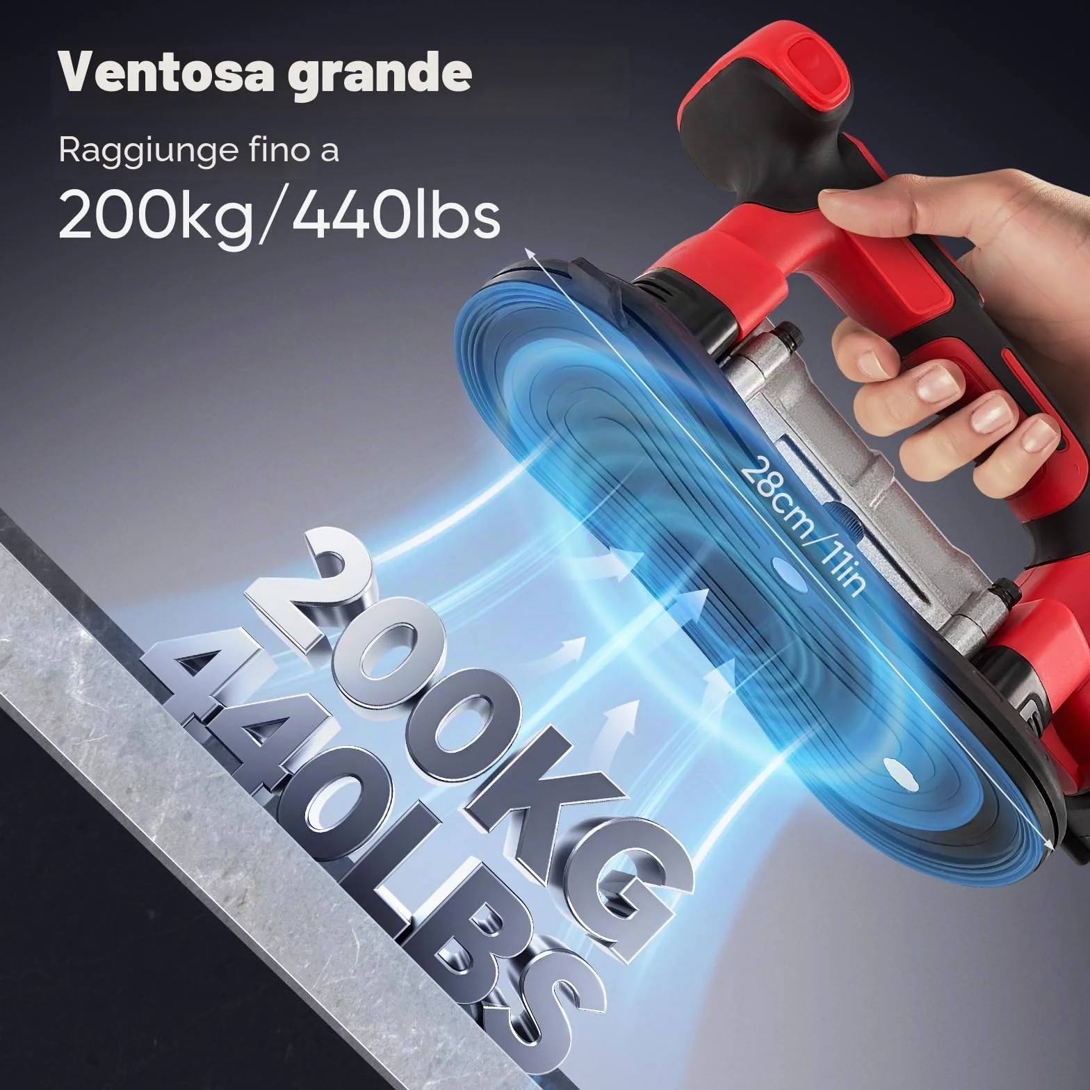Vibratore e ventosa per piastrelle 2 in 1 senza fili, con ventosa da 28 x 15 cm Regolazione a nove velocità Capacità di carico di 200kg Supporto affidabile per tutti i tipi di lavori di piastrellatura
