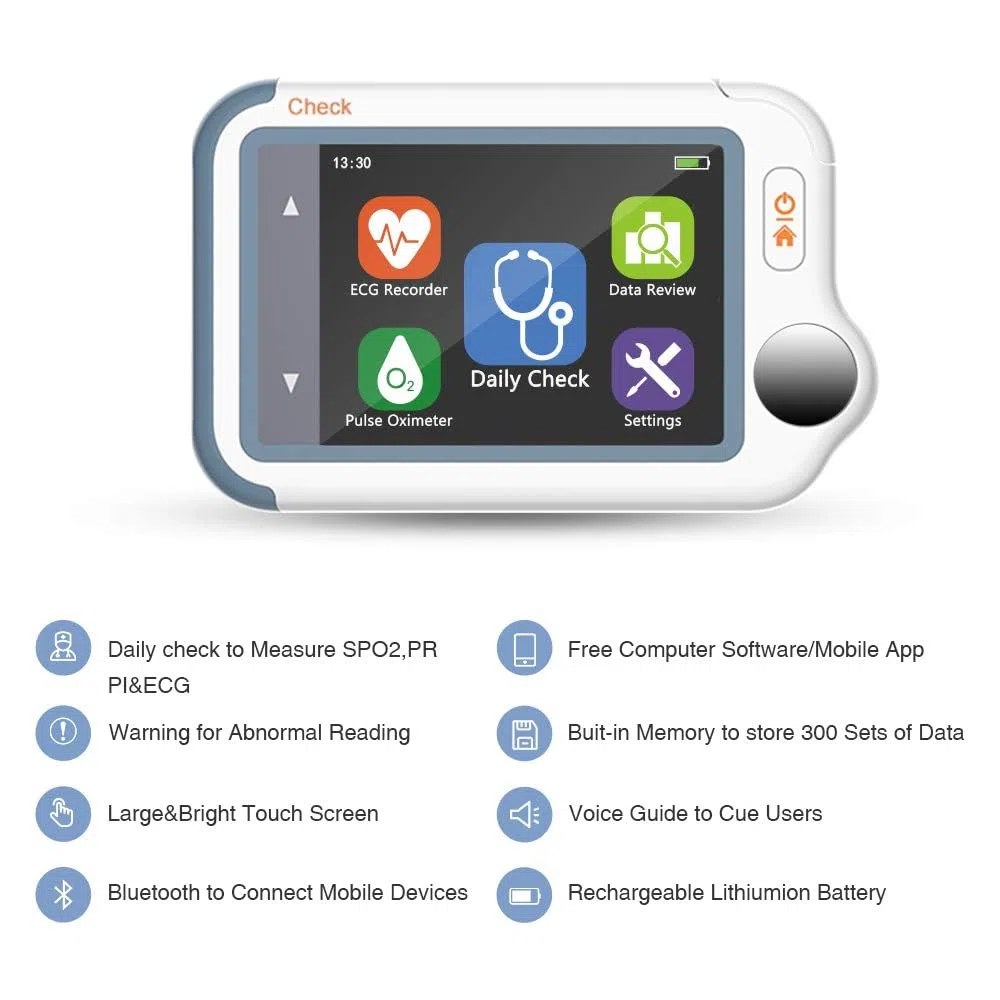 Wellue Checkme Lite Plus - Monitor ECG e ossimetro | Misura ECG/SpO2 in 20 secondi | Bluetooth| Sensore portatile + app (iOS/Android)