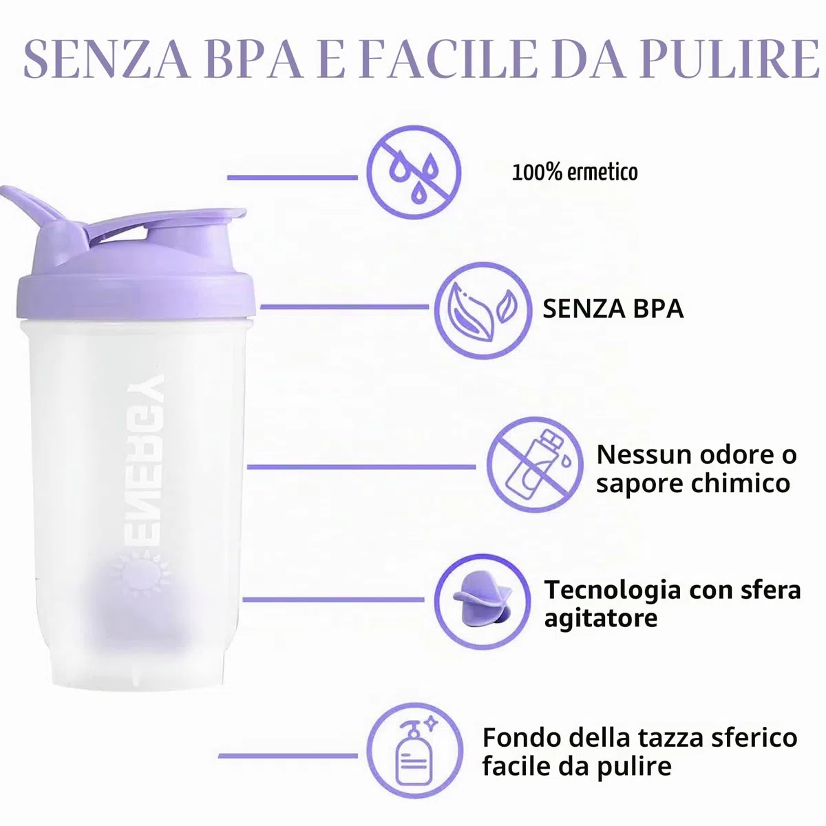 Pubiao Shaker per Proteine, Integratori Sportivi con Miscelatore per Fitness Frappè Portatile per Allenamento, 500 ml, Viola
