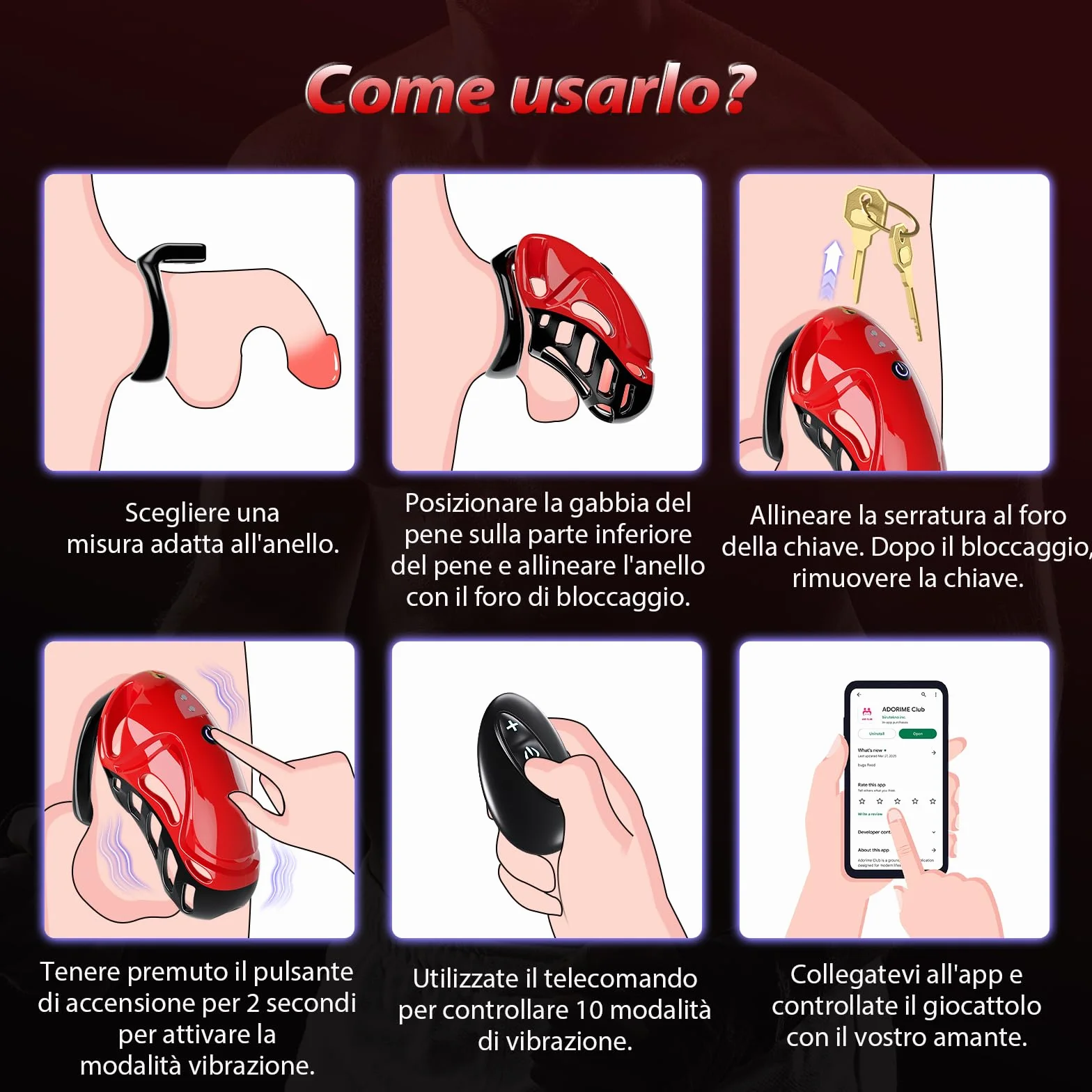 Gabbia per Pene Sex Toy Uomo con 5 Anelli - Giocattolo Sessuale Maschile per Bondage SM