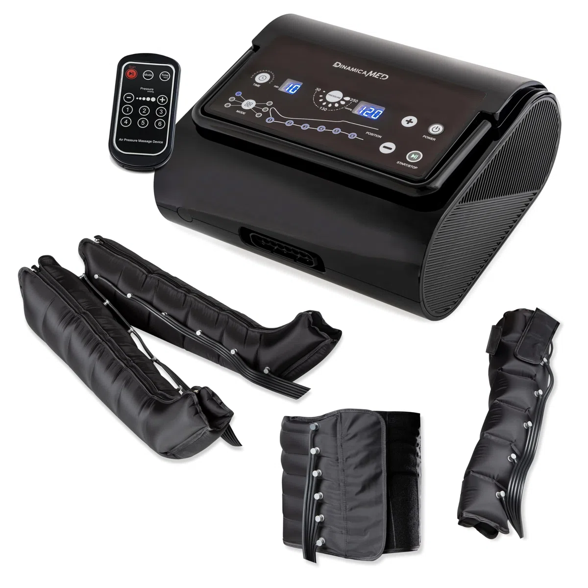 Dinamicamed ® Premium 6.0 Pressoterapia Linfodrenaggio Professionale Digitale Compact, Pressoterapia per Casa con 6 Programmi, Massaggio Linfodrenante 6 Camere Gambali XL, Fascia Addome e Bracciale