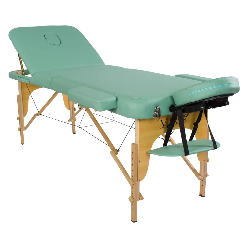 Mira Lettino da massaggio 3 zone, Relax, Lettini per massaggi in legno portatile, richiudible, con pannello reiki angoli rinforzati per fisioterapia tatuaggi estetica (Verde)