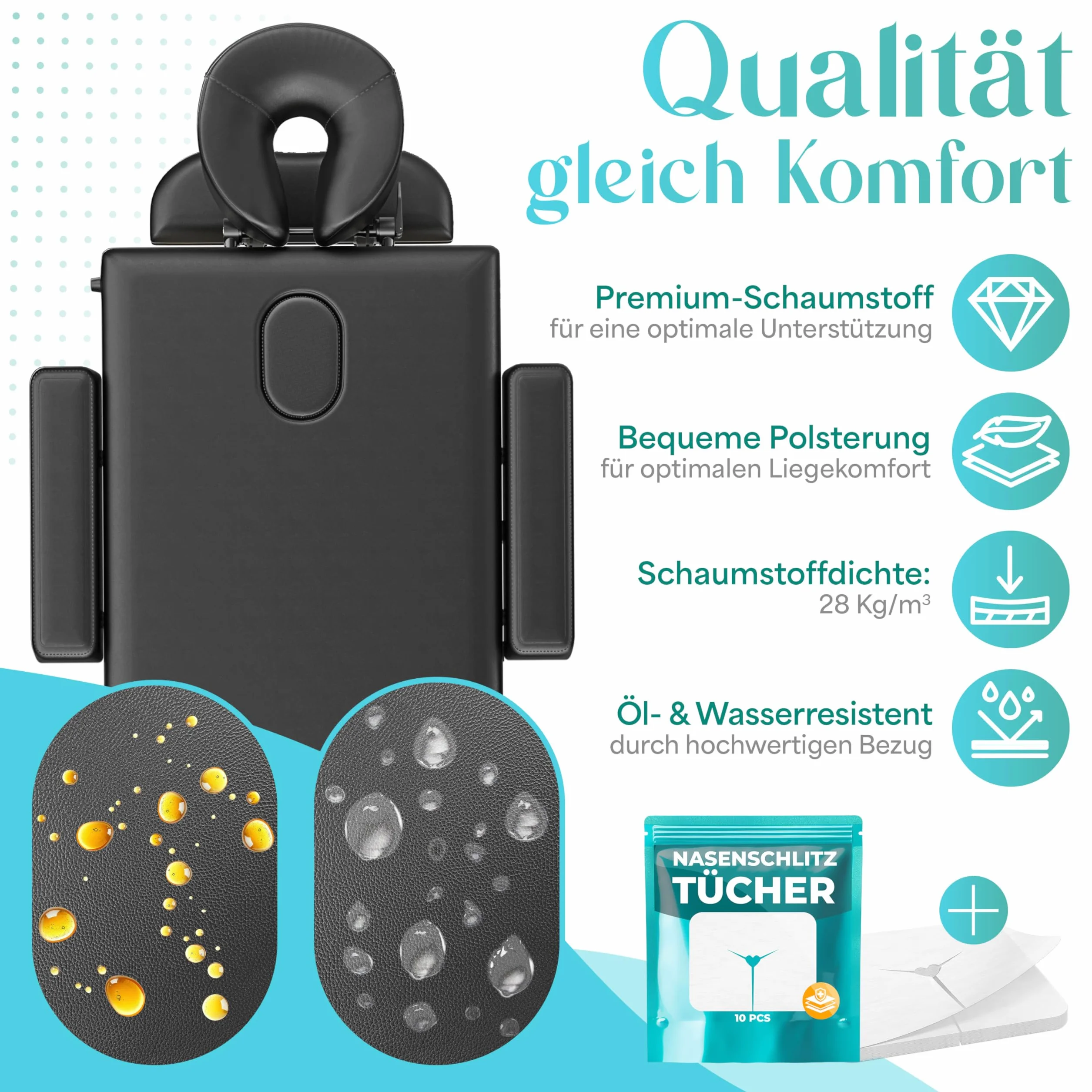 KESSER Lettino da massaggio mobile con piedini in legno, pieghevole e regolabile in altezza, max 250 kg, 2 zone, per massaggio, per cosmetici, ampio lettino terapeutico, poggiatesta e braccioli, con