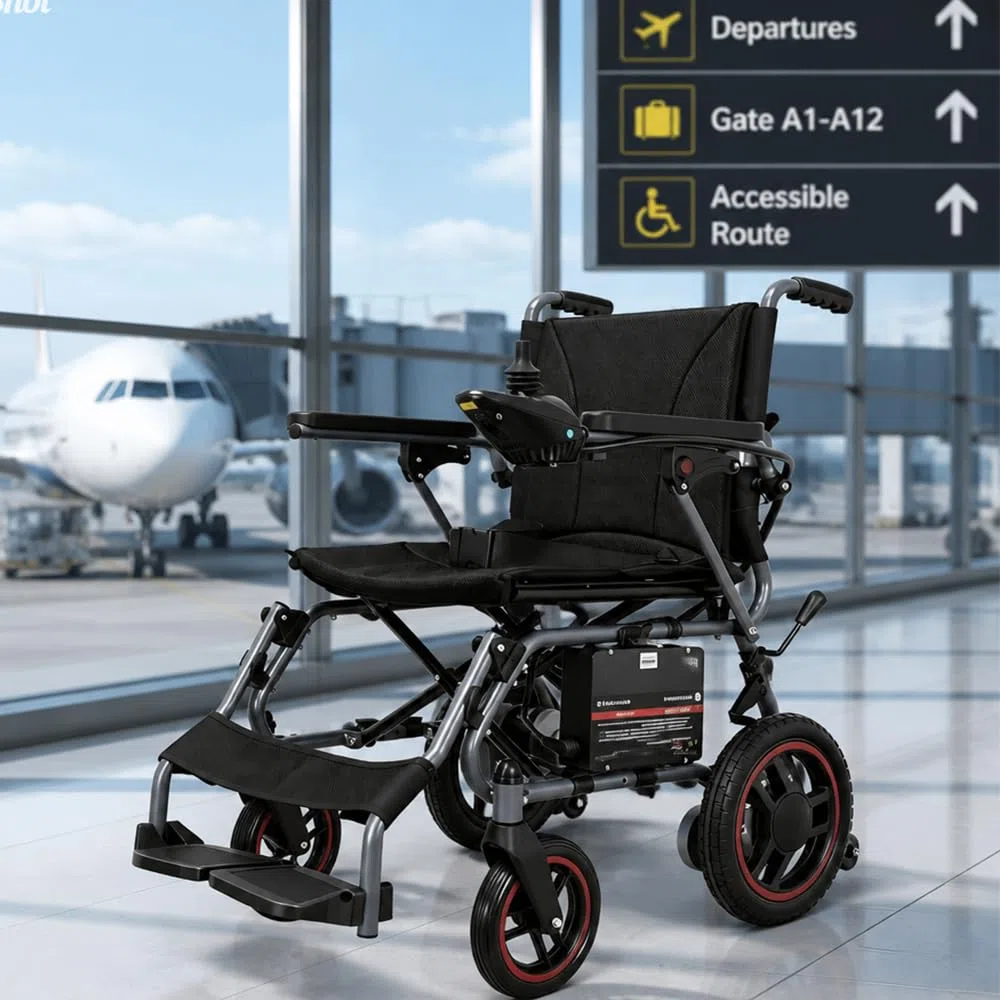 Sedia A Rotelle Elettrica Piegabile Per Adulti,Sedia A Rotelle Elettrica Autonomia 25 KM, Tutto Terreno, Per Anziani, Portata Massima 150 Kg, Colore Nero