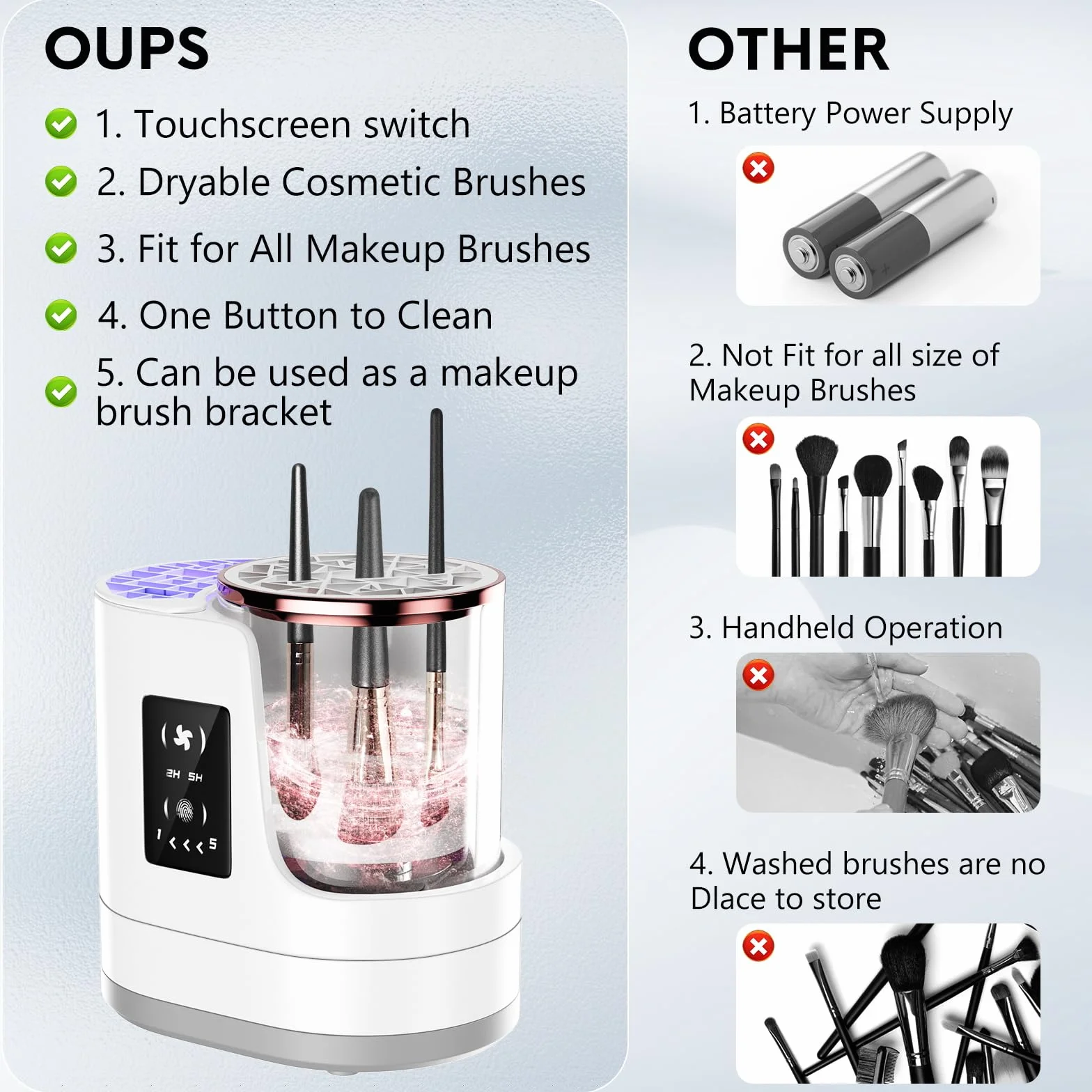 Pulitore elettrico 3 in 1 per pennelli da trucco, automatico, con asciugacapelli, USB, portatile, per pulizia profonda di tutte le dimensioni, pennello per fard, spugne
