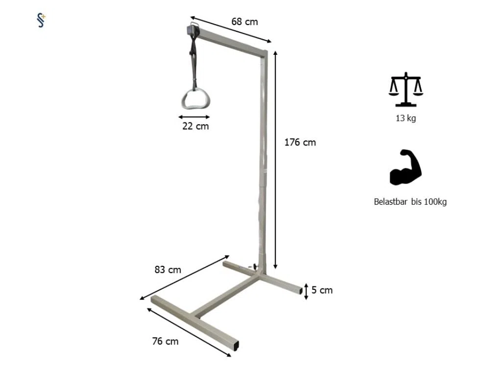 Rehaforum Supporto universale per letto in acciaio, con manico triangolare, autoportante, per letto normale, maniglia trapezoidale