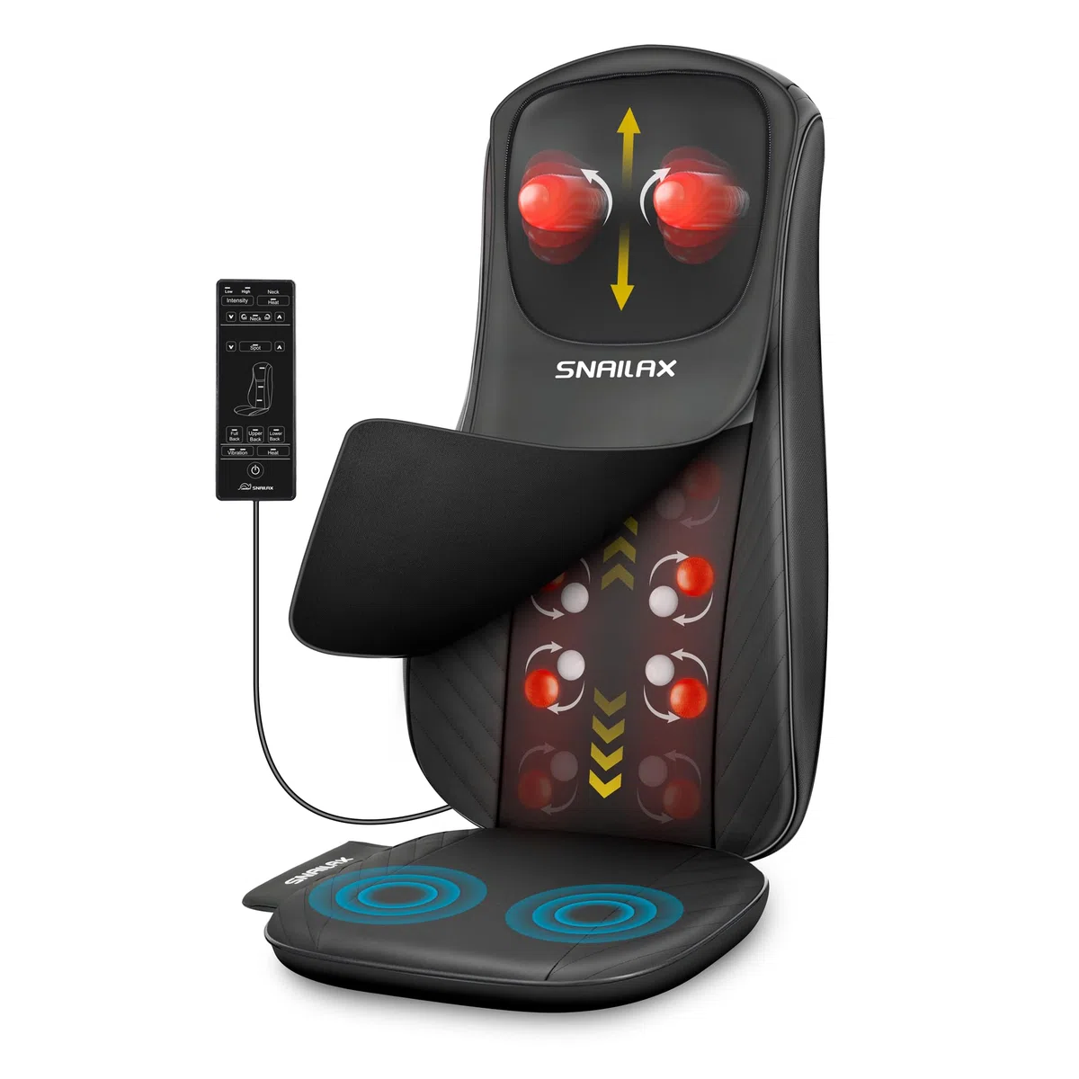 Snailax Upgraded Shiatsu - Sedile massaggiante per schiena/collo/spalle, massaggiatore per schiena con massaggio vibrante, regalo per uomini e donne