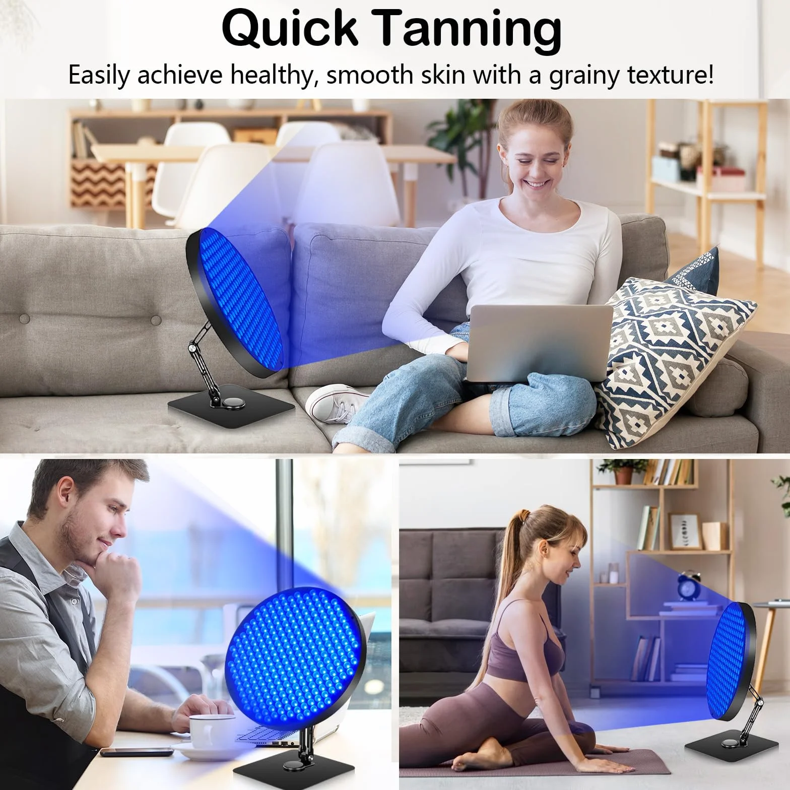 Solarium per la Casa, Lampada Abbronzante Viso 50W 250 LED 460 NM Temporizzato con Supporto e Occhiali
