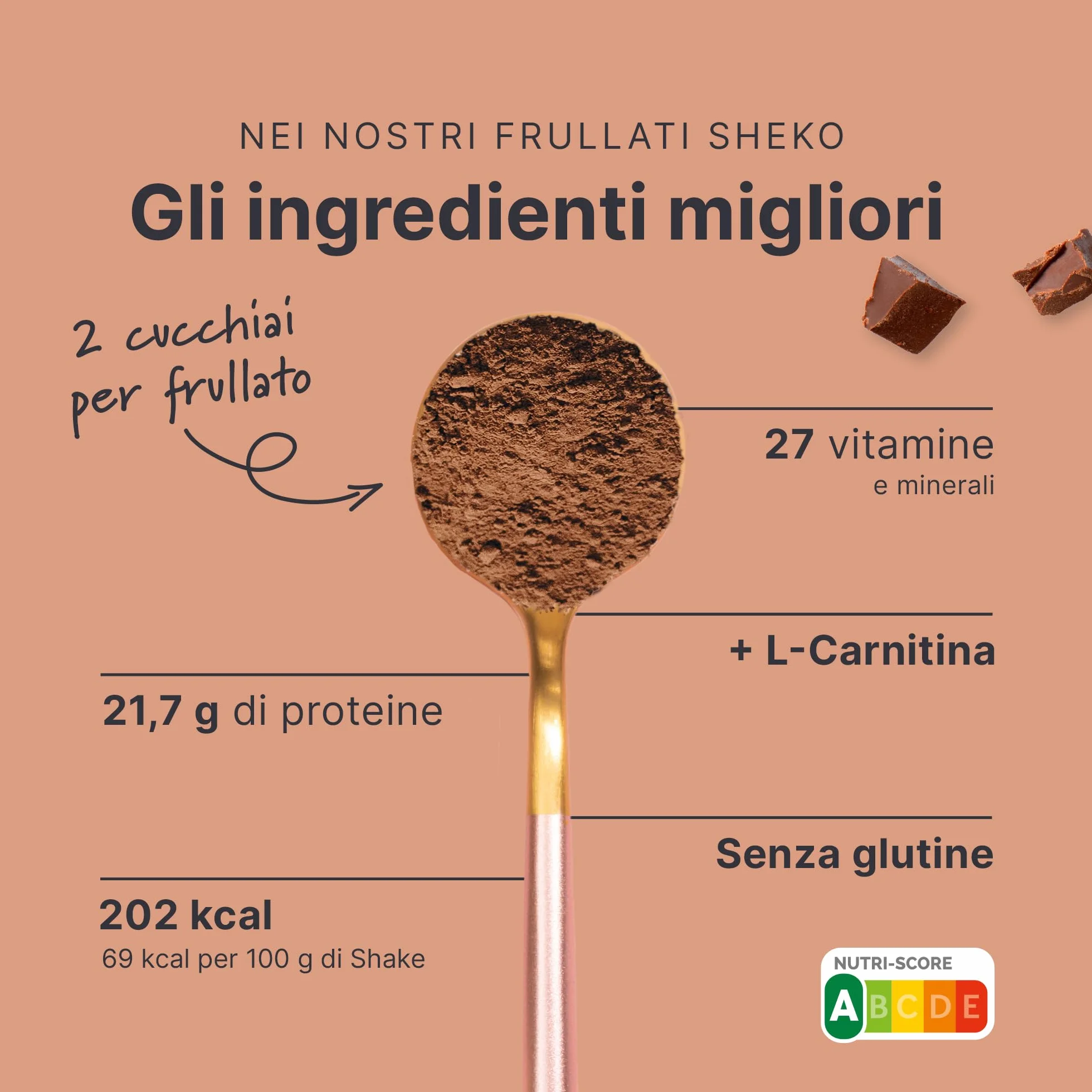 SHEKO Balance Shake Cioccolato + Shaker – 21 frullati proteici dimagranti, senza glutine, sapore naturale