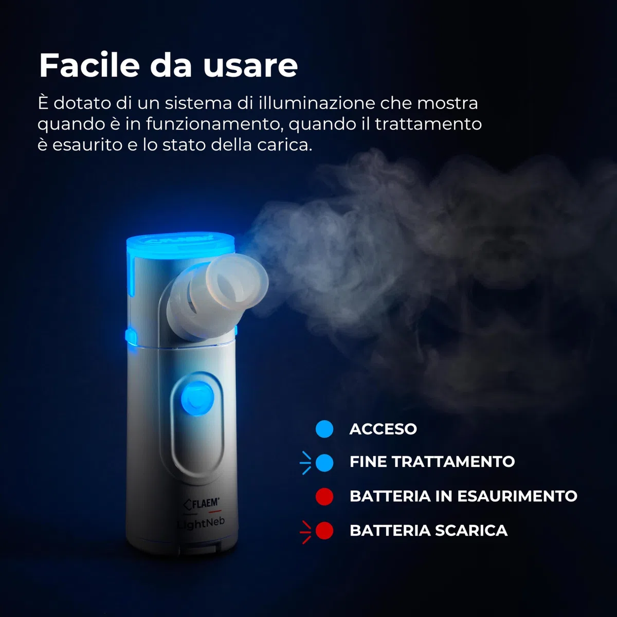 Flaem, Light Neb, Aerosol Portatile Silenzioso, Leggero, Ergonomico e Tascabile per le Basse Vie Respiratorie, Macchina Aerosol Adulti e Bambini Certificata con Mascherine Soft Touch, Made in Italy
