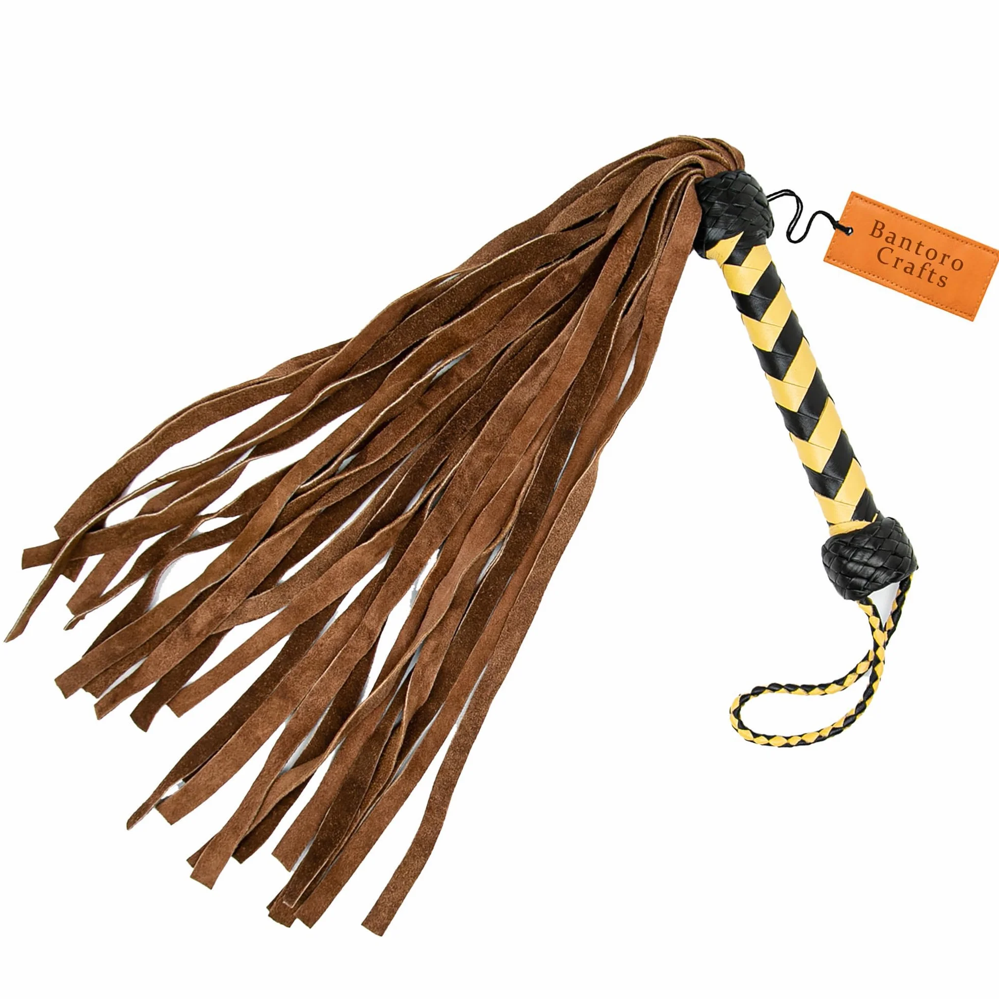 Flogger in Pelle Premium a 30 Gocce Thuddy Marrone e Giallo Frusta Erotica BDSM per sculacciate