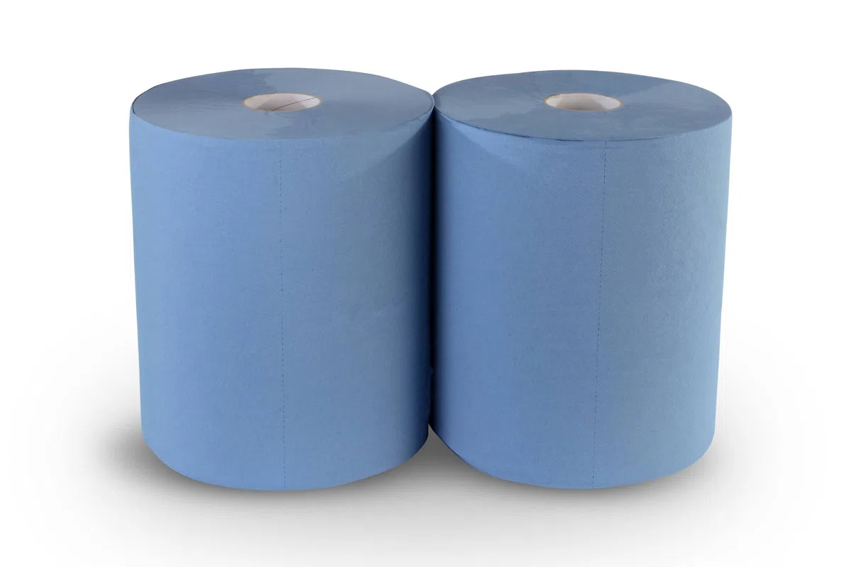 Quicky Rotolo di panno per la pulizia, 2 strati, colore blu, 2 rotoli da 500 fogli, assorbente, perfetto per officina, industria, cucina, ecc.