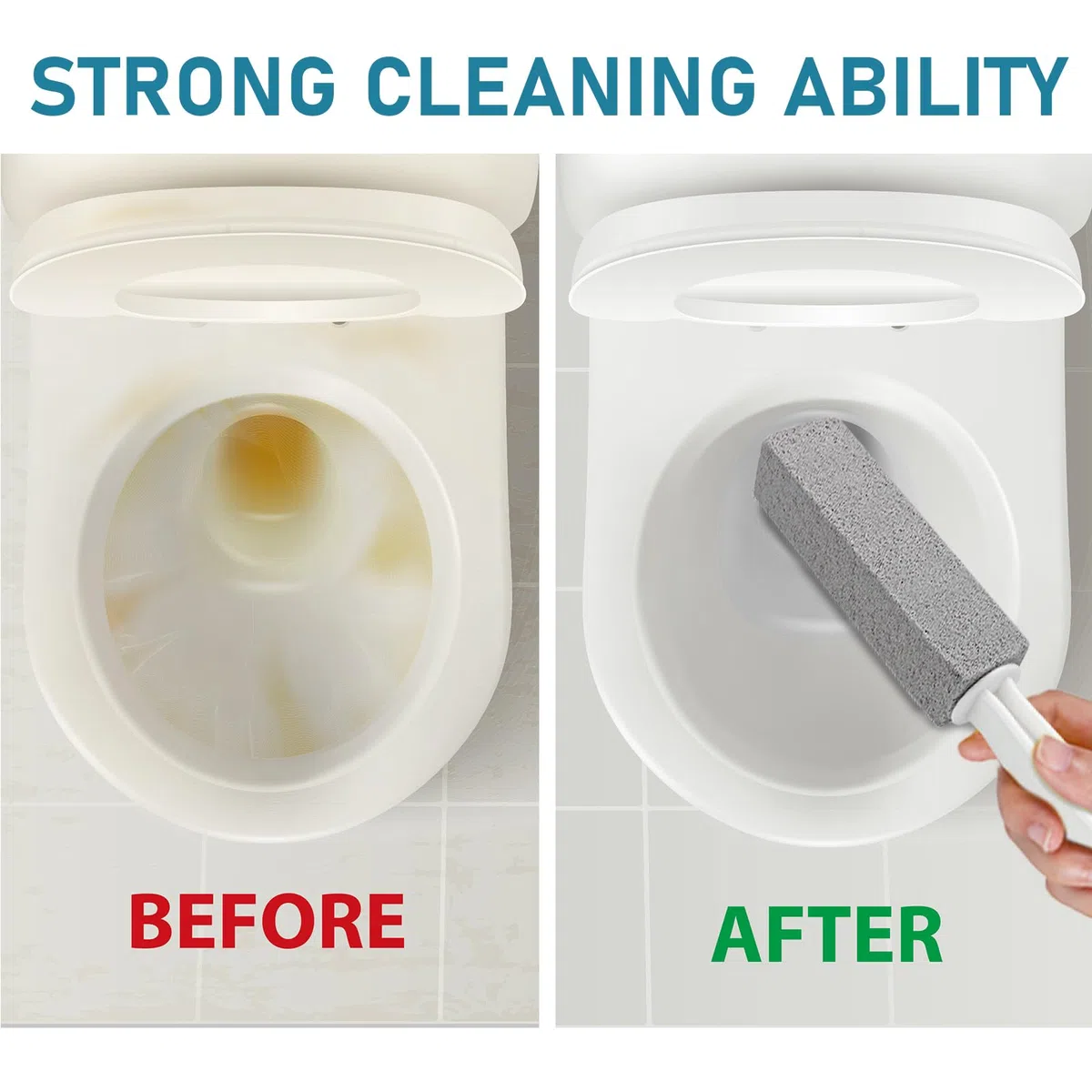 ddLUCK, Pietra pomice con manico, spazzola per WC con manico in plastica antiscivolo per pulizia di cucina/bagno/piscina/casa, confezione da 2