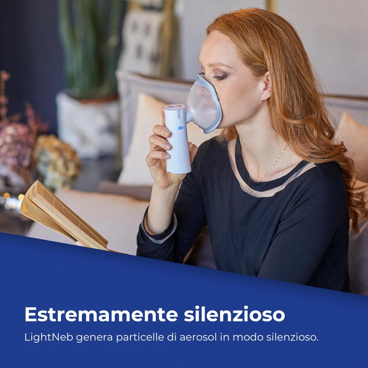 Flaem, Light Neb, Aerosol Portatile Silenzioso, Leggero, Ergonomico e Tascabile per le Basse Vie Respiratorie, Macchina Aerosol Adulti e Bambini Certificata con Mascherine Soft Touch, Made in Italy