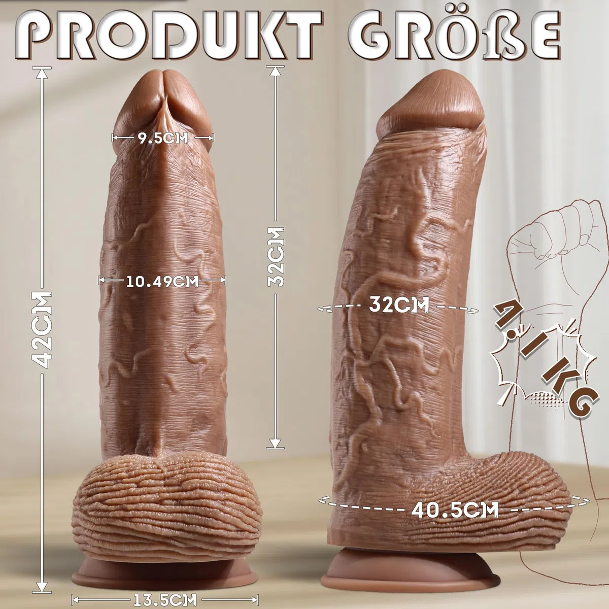 42 x 10 cm Dildo XXL Enorme e Realistico, Dildos Spesso e Massiccio con Potente Base a Ventosa, Sex Toy in Silicone a Doppio Strato per Uomini e Donne Esperti, Dildo Gigante per Dilatazione Anale