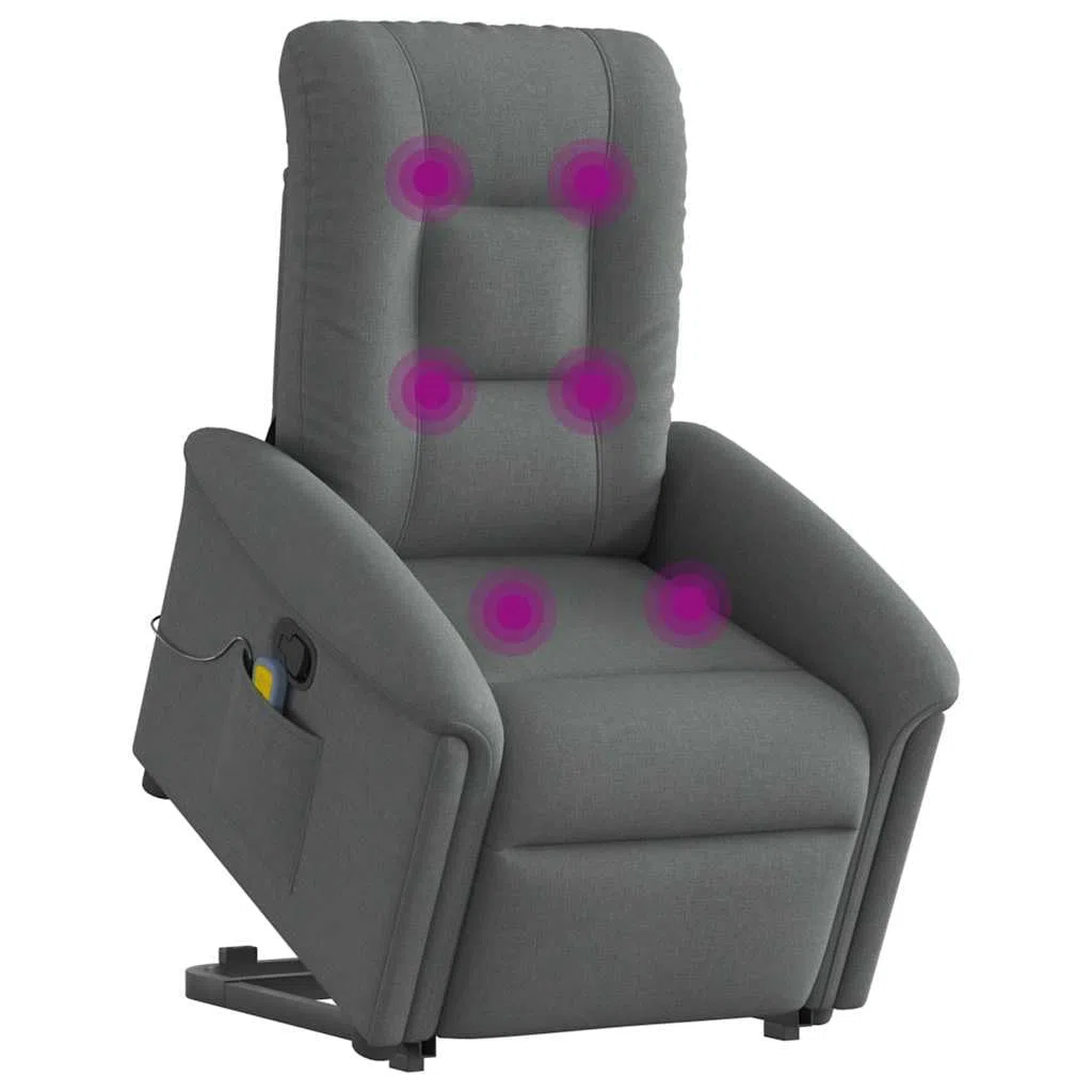 vidaXL Poltrona Alzapersona Massaggi Reclinabile Grigio Scuro Tessuto, Poltrona reclinabile rialzata, Sedia reclinabile per Anziani, Sedia alzabile elettrica