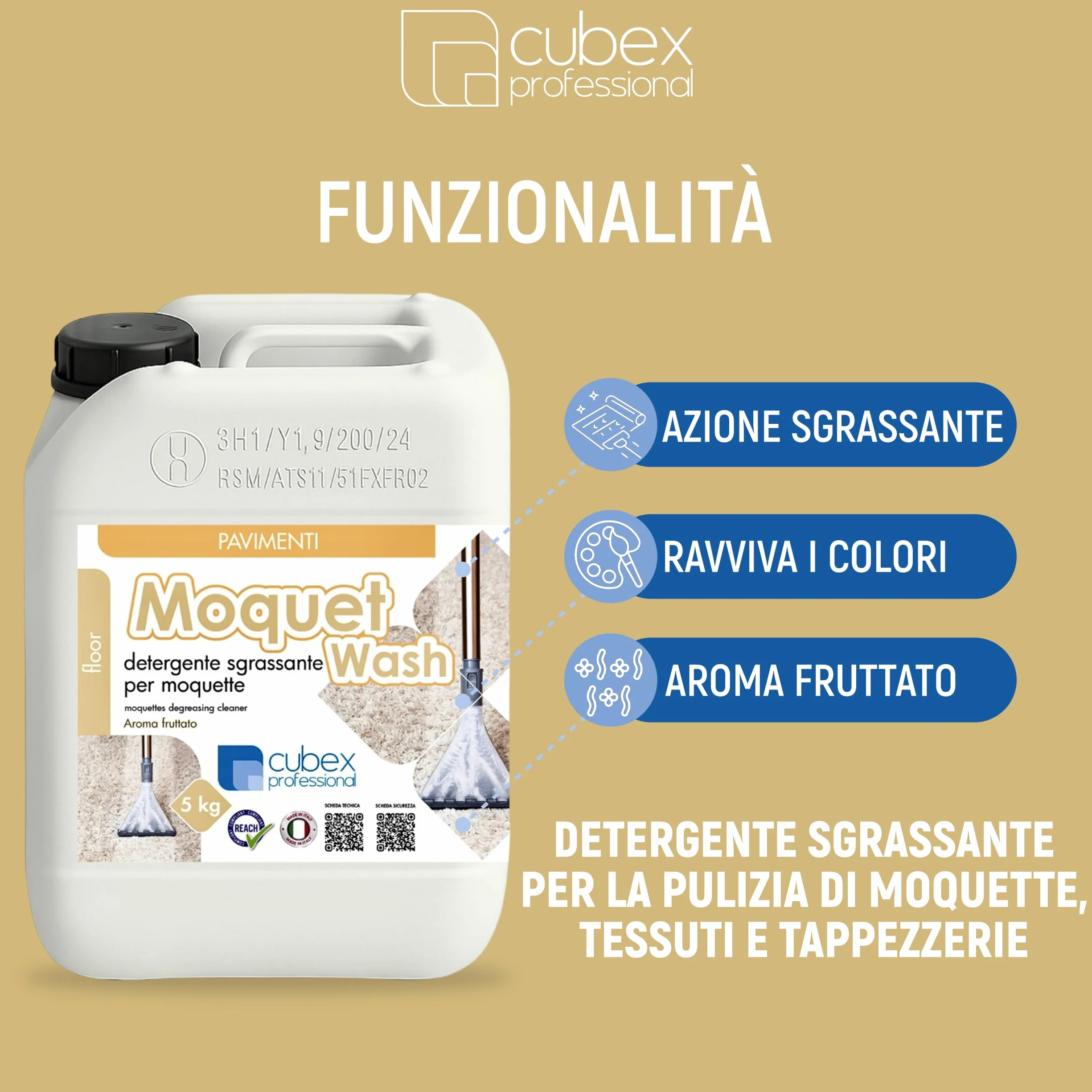 Cubex Professional Moquet Wash 5 LT Detergente Per Moquette Tessuti Tappezzerie