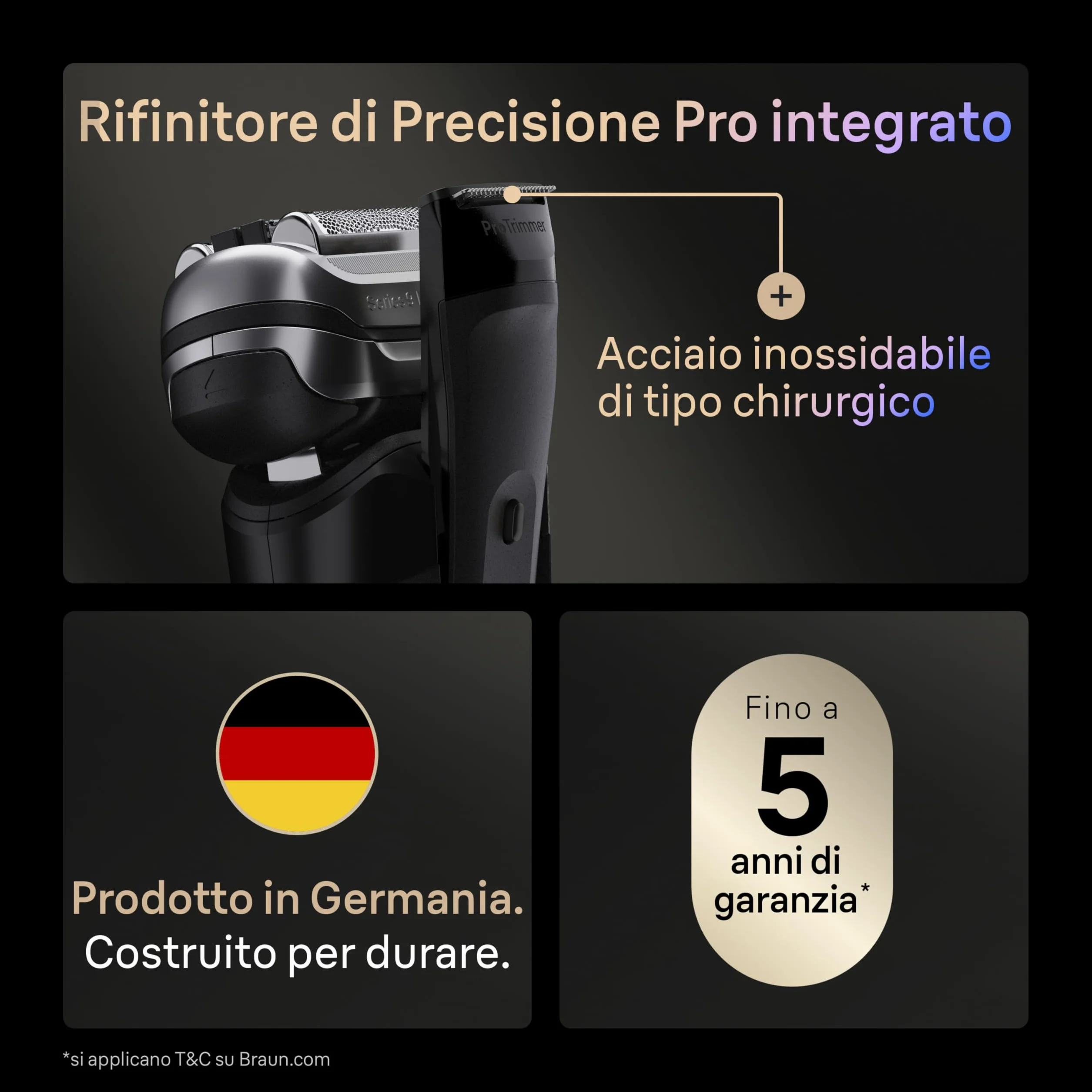 Braun Serie 9 Pro+ Rasoio Elettrico Barba Wet&Dry 5+1 Lame Ultra Sottili Tecnologia Pro Sensoadapt 60 Min Base di Ricarica Nero