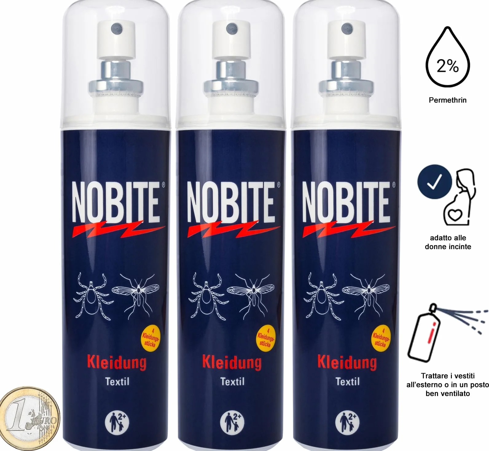 NOBITE Spray Abiti Permetrina 3x100ml Repellente Antizanzare per Vestiti
